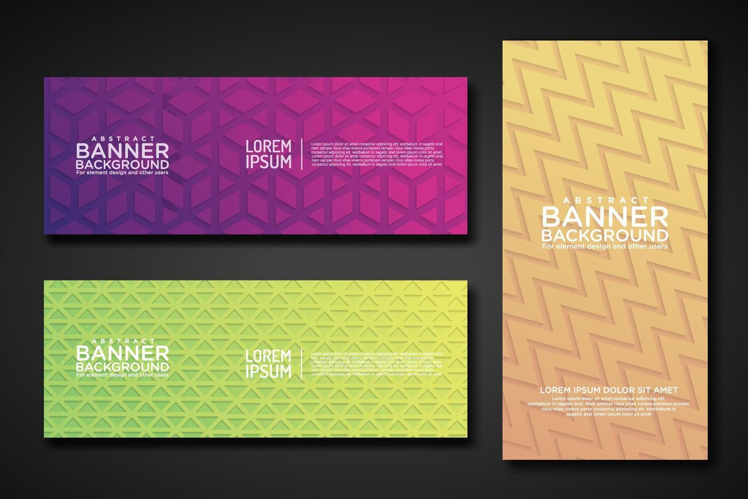 Set banner backgrounds with modern geometric lines textured pattern and colorful dynamic gradation vector