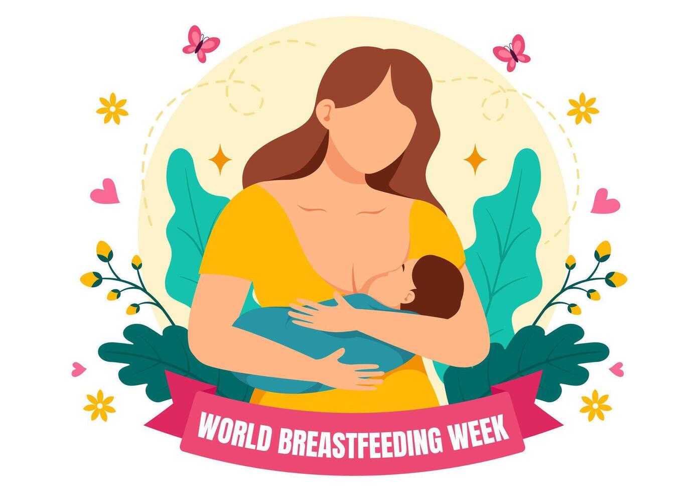 World Breastfeeding Week Illustration, Depiction of Baby Feeding with Mother's Milk in Flat Style Cartoon Background Design vector