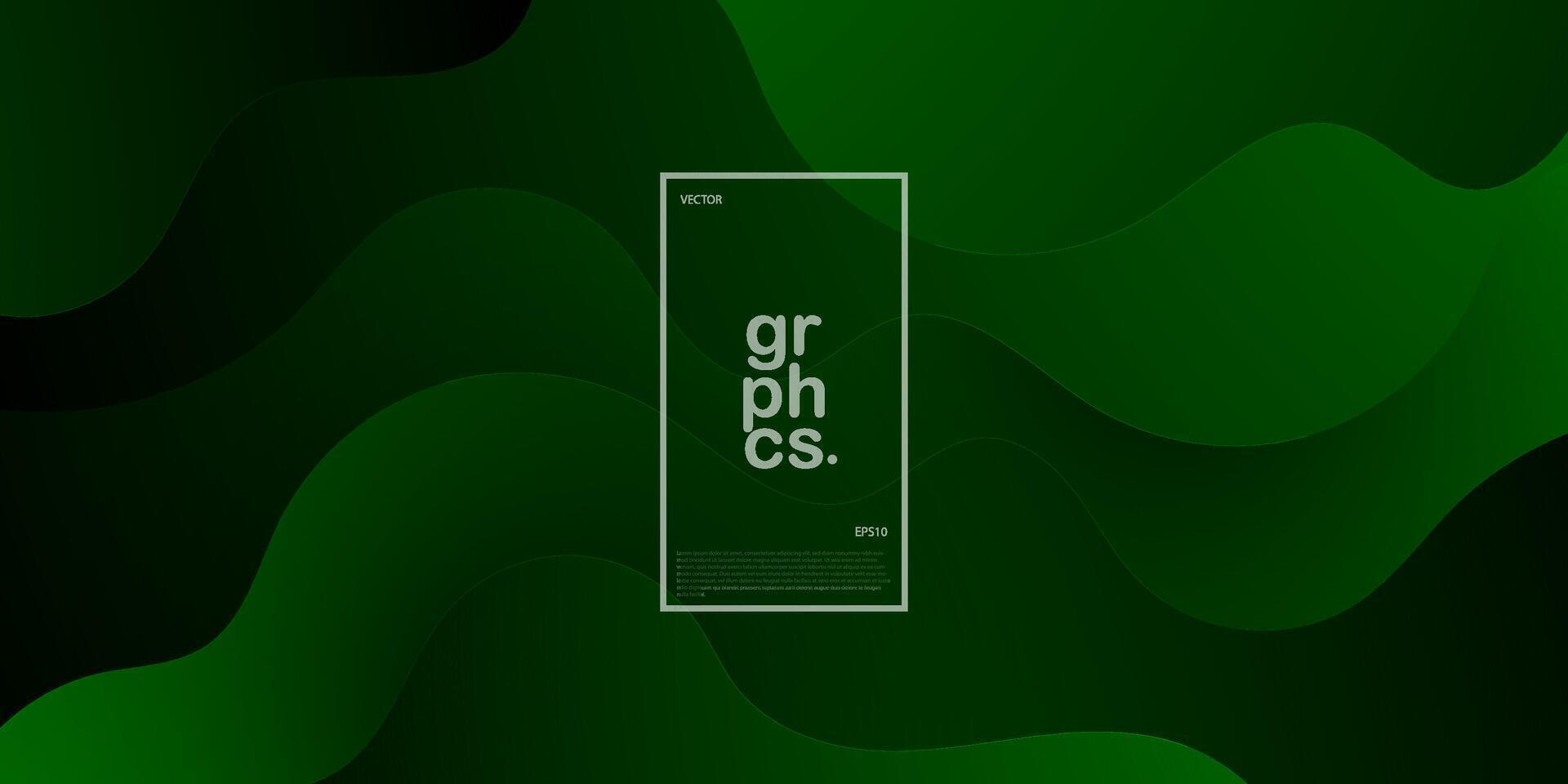 Abstract 3d background papercut with dark green color background. Liquid gradient color on background. Geometric wavy shapes pattern. Eps10 vector