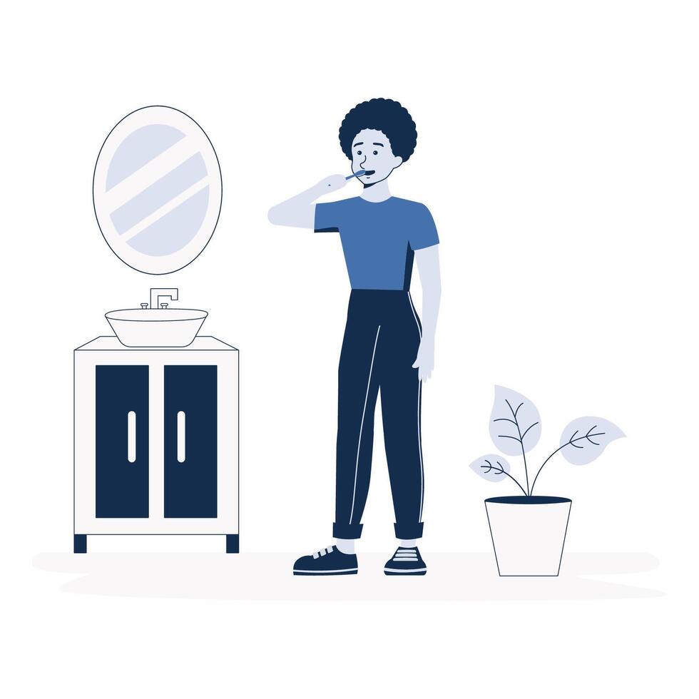 Daily Activities Brushes her teeth Illustration in Flat Style vector