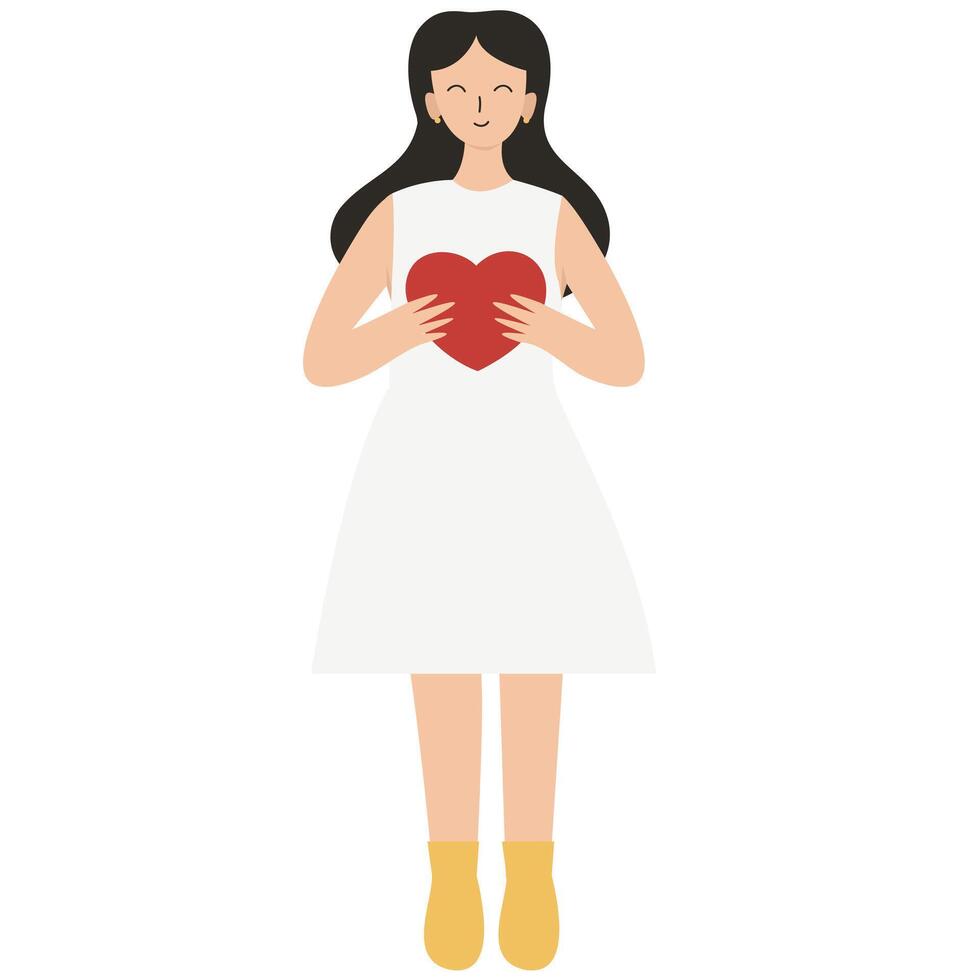 Concept of support and kindness in community. Female volunteer share empathy and hope with needy. Help and compassion in life. Flat illustration. vector
