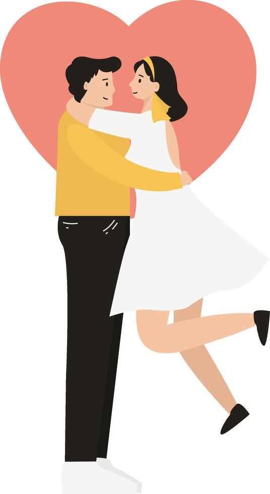 Young couple in love. The guy and the girl are hugging. Colorful illustration in flat style for valentine's day. Romantic date. Illustration concept. vector