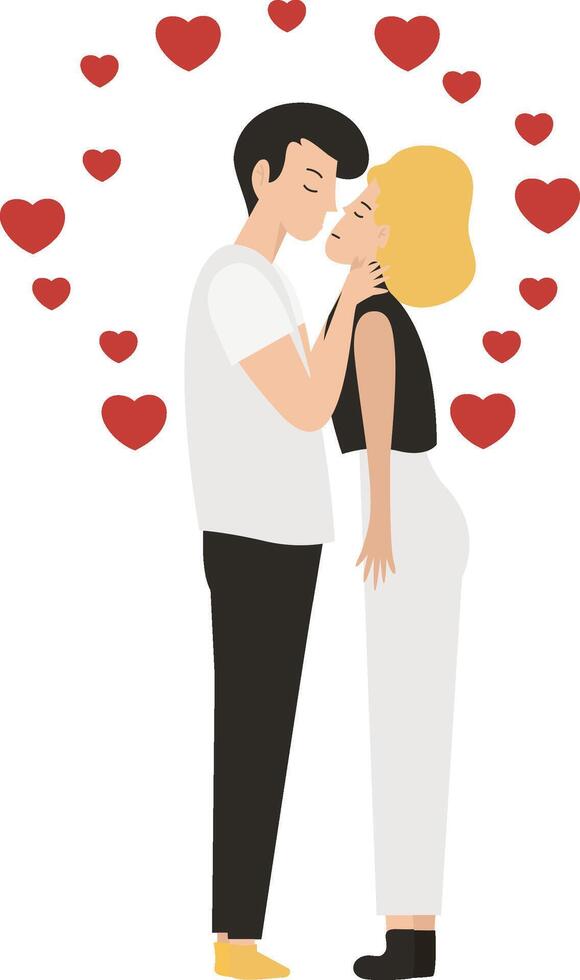 Happy love couples set. Men and women kissing, hugging, and cuddling. Diverse people in romantic relationships. Colored flat illustration of lovers and sweethearts isolated on white background vector
