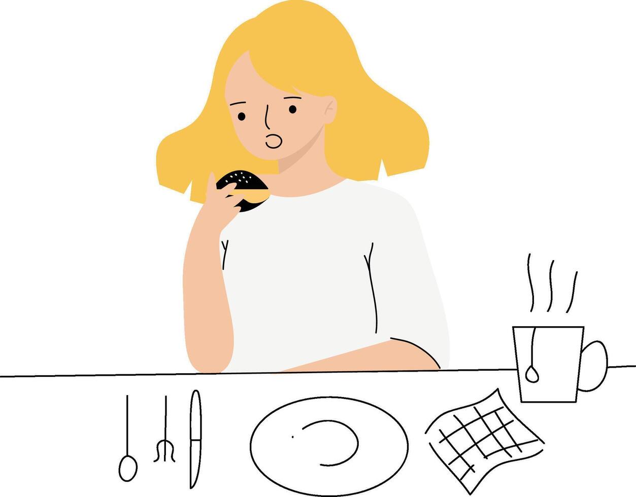 Young girl having breakfast at the table vector