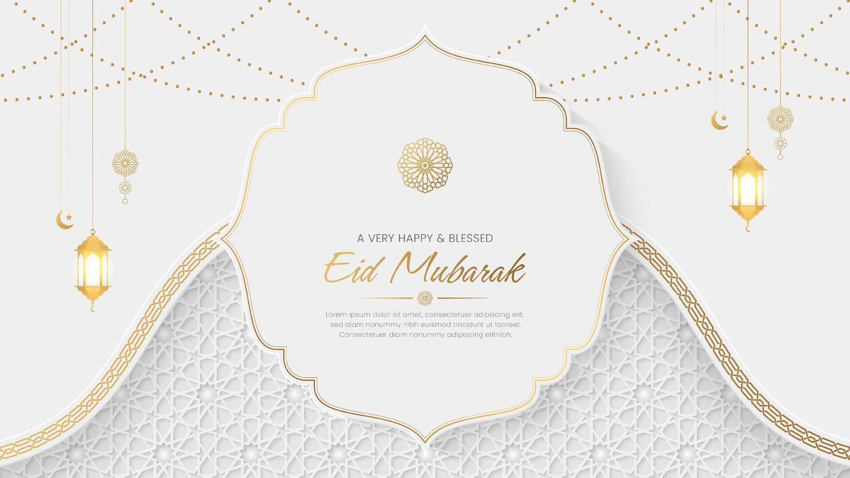 Eid Mubarak Islamic Elegant Ornamental Greeting Card Background with Arabic Pattern and Border vector