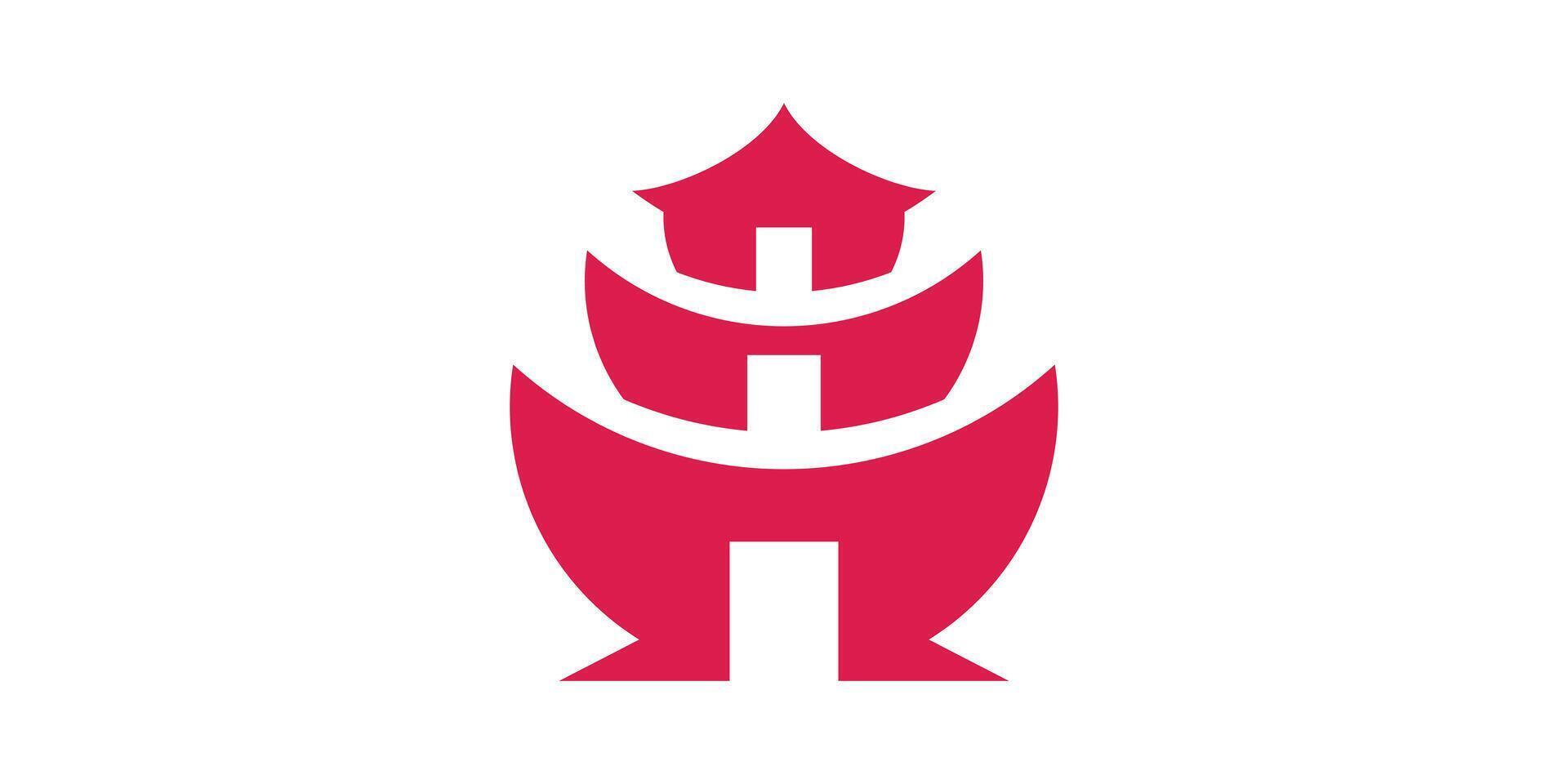 logo design pagoda and bowl, japan, food, logo design template, icon, , symbol, creative, idea. vector