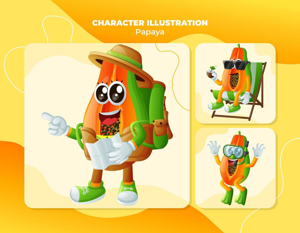 Cute papaya characters on vacation vector