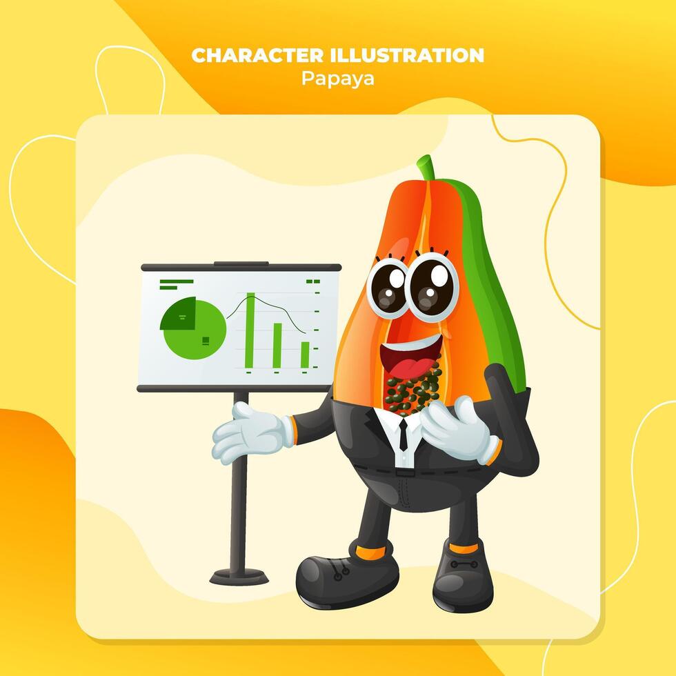 Cute papaya character presenting financial reports vector