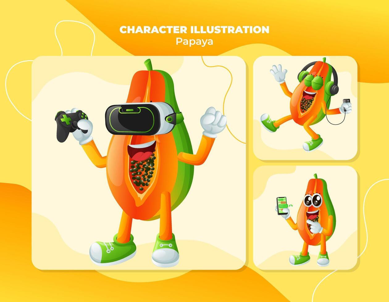 Cute papaya characters and technology vector