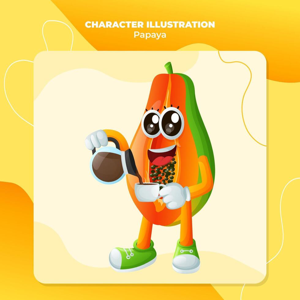 Cute papaya character pouring coffee vector