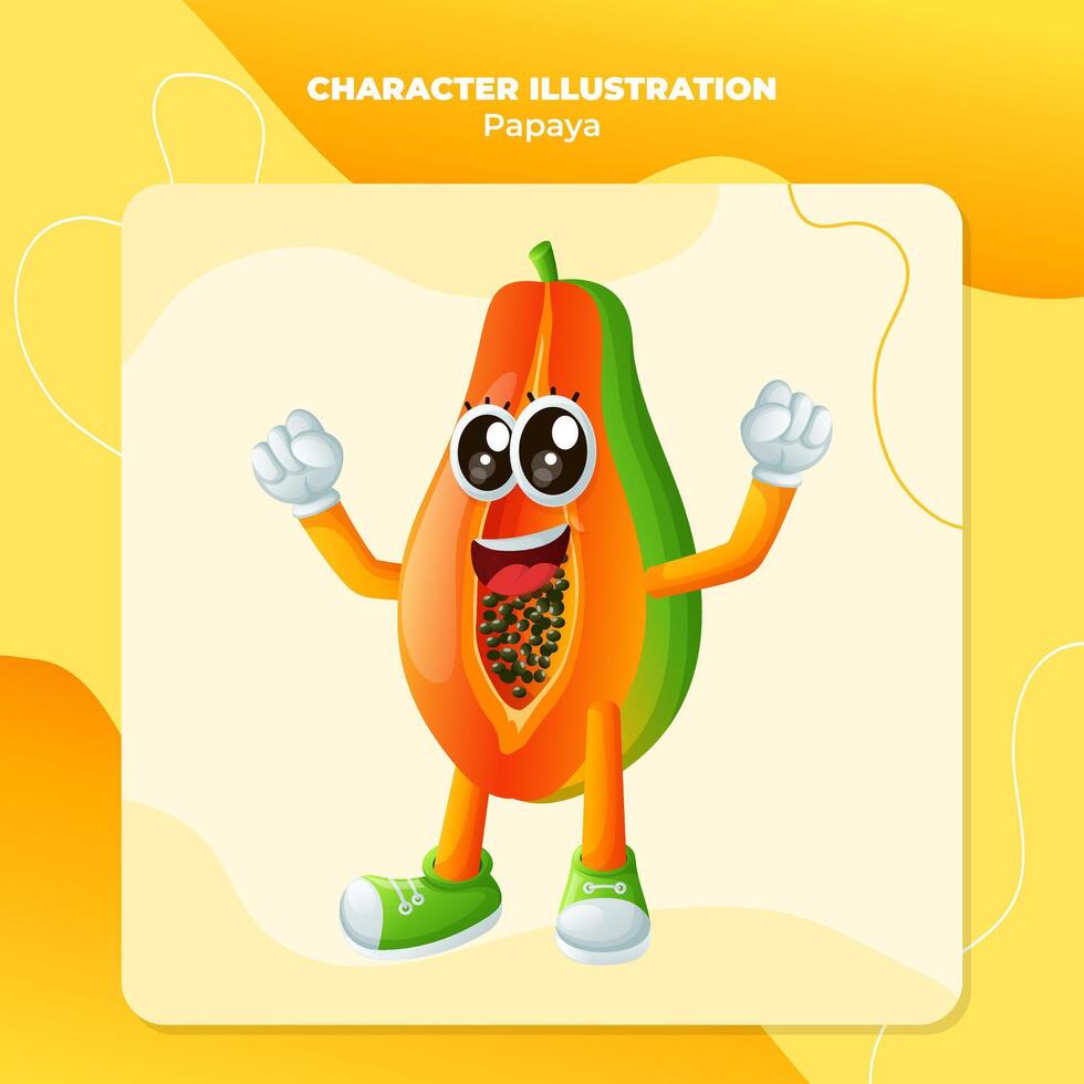 Cute papaya character making a victory sign with his hand vector