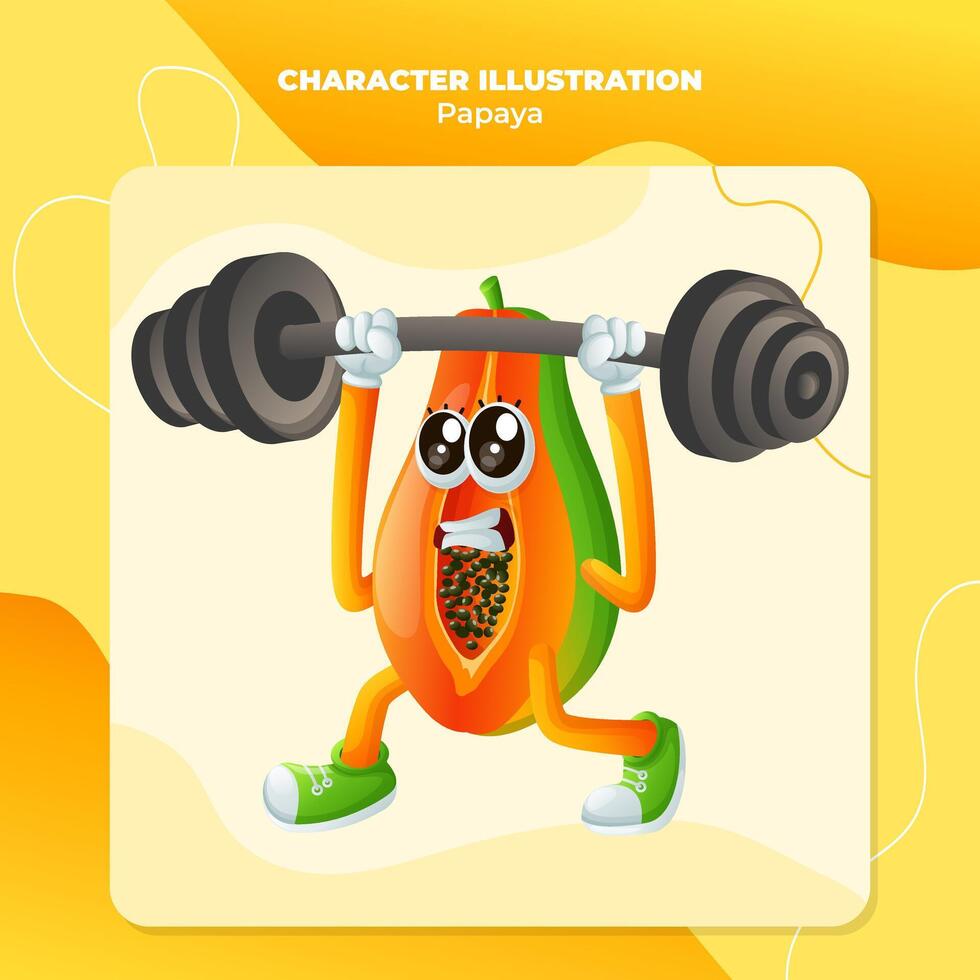 Cute papaya character lifting weights vector
