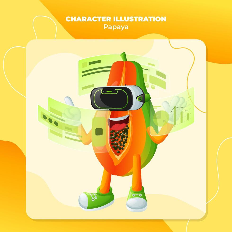 Cute papaya character in metaverse vector