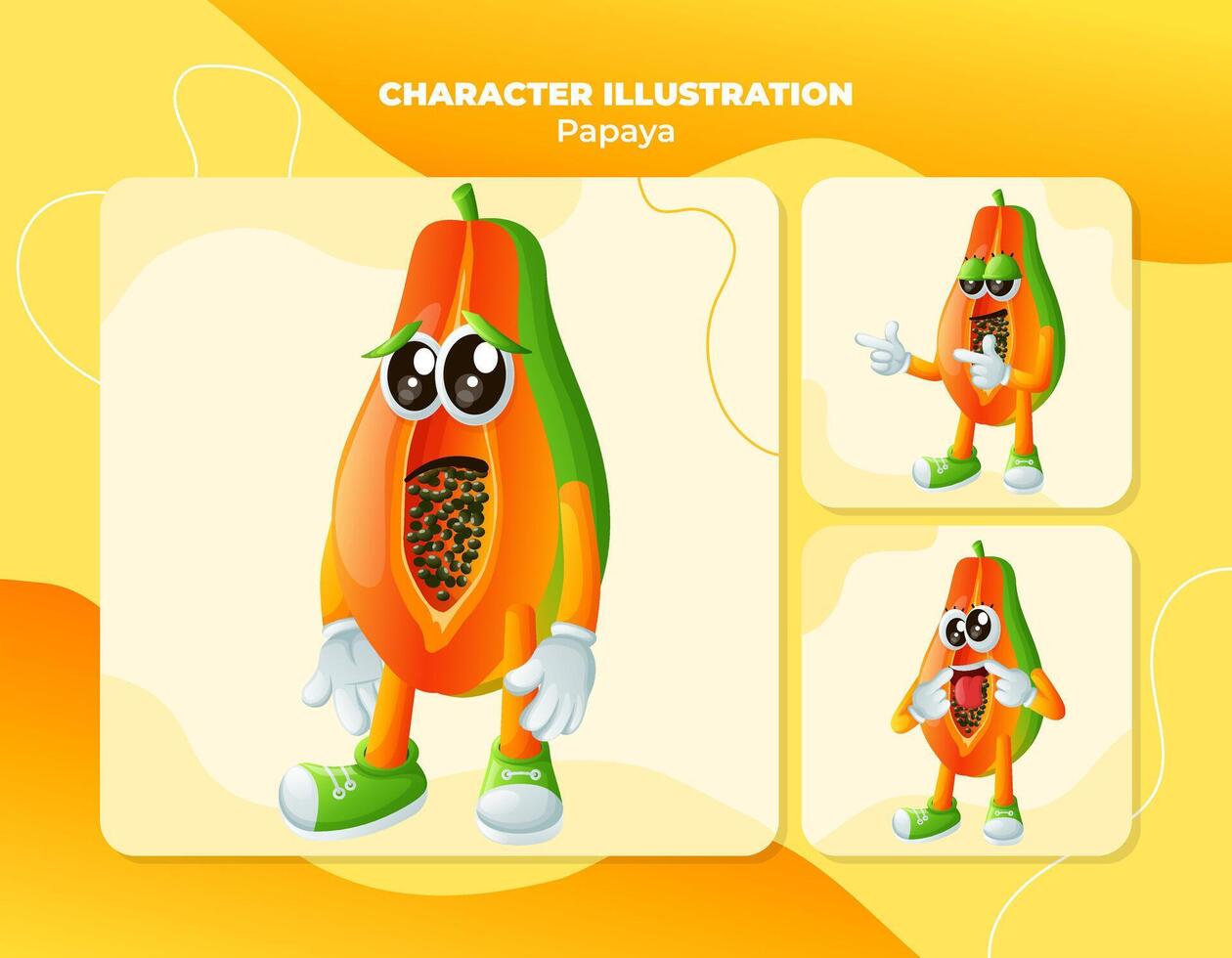 Cute papaya characters with different facial expressions vector