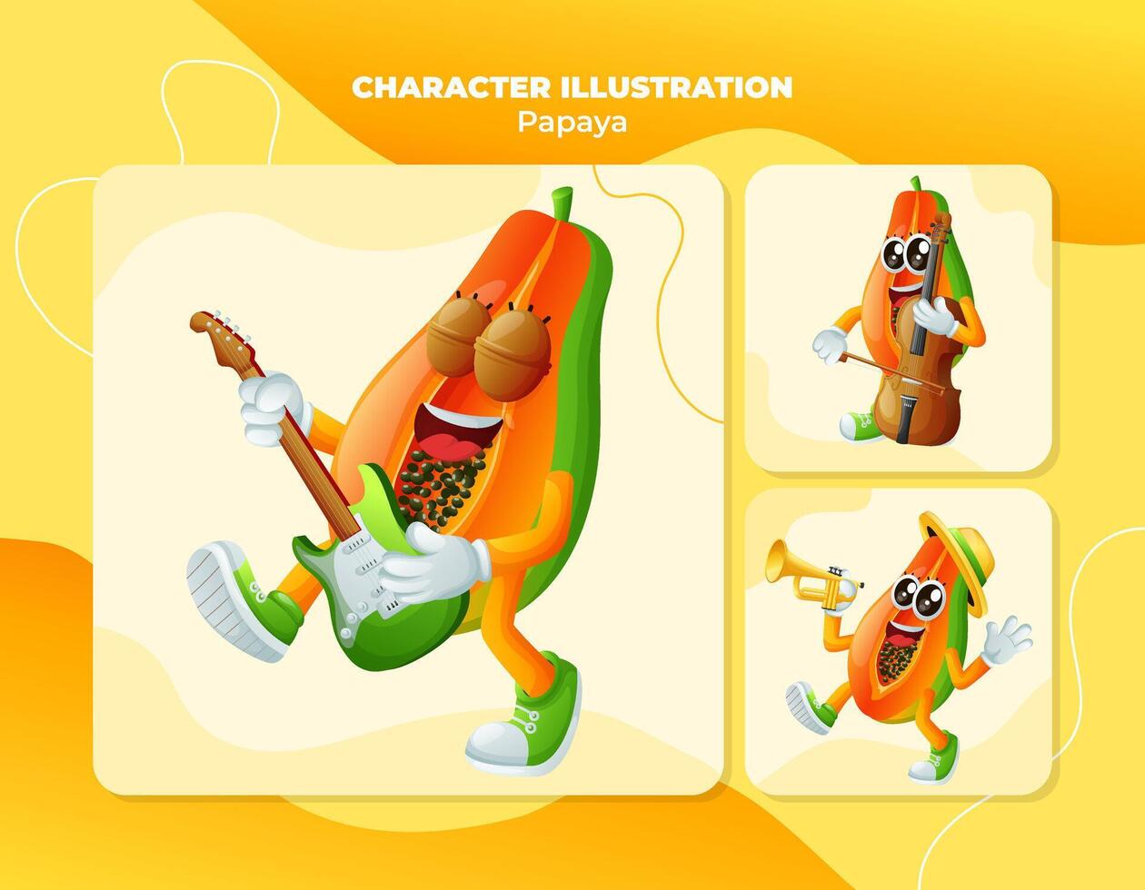 Cute papaya characters playing musical instruments vector