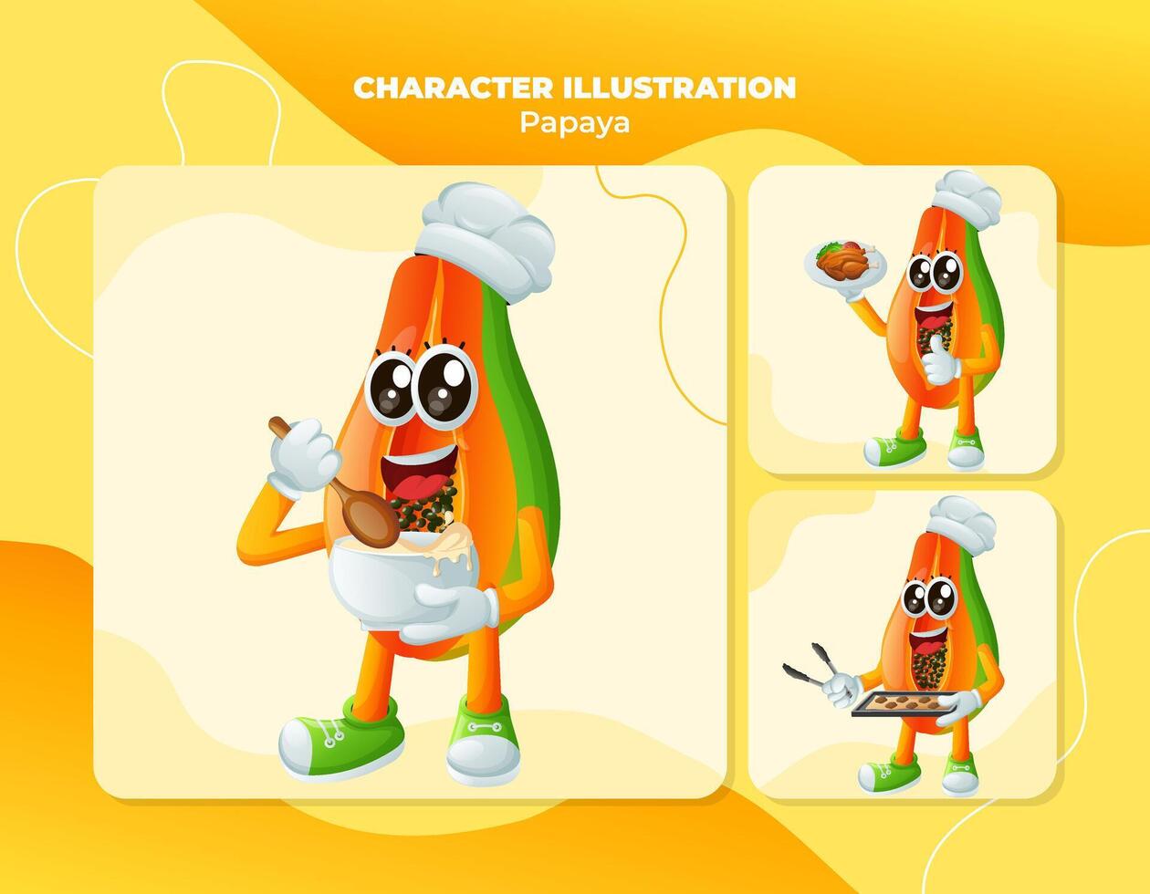 Cute papaya characters in the kitchen vector