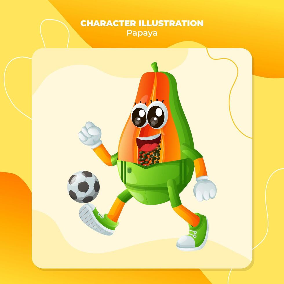 Cute papaya character playing soccer vector