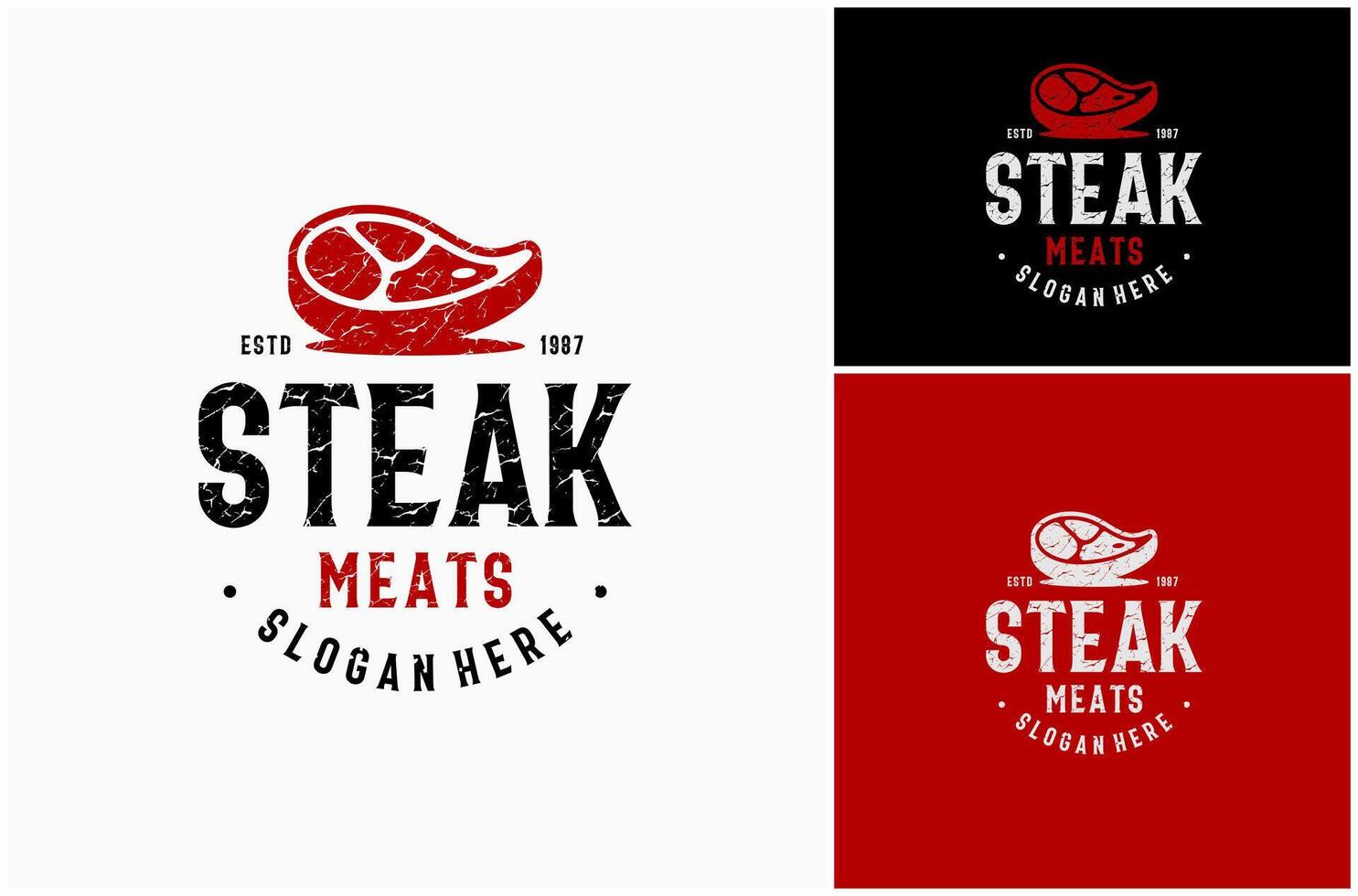 Steak Meat Beef Butcher Steakhouse Butchery Hipster Rustic Vintage Logo Design Illustration vector