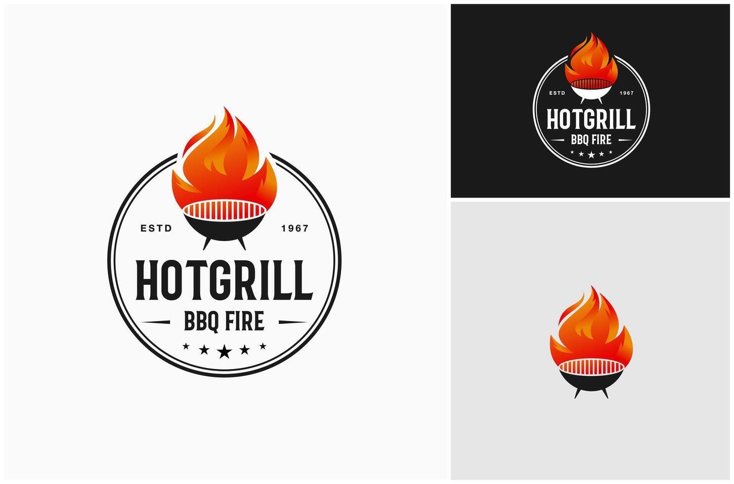 Grill Pan BBQ Barbecue Steak Hot Fire Flame Cooking Circle Badge Logo Design Illustration vector