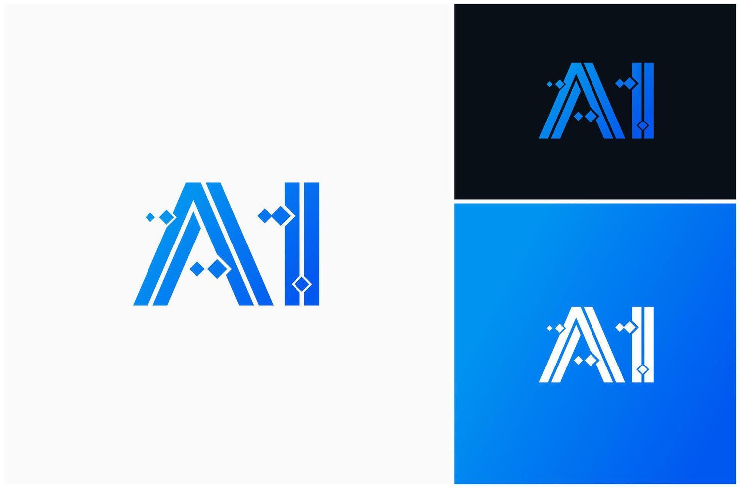 Letter AI Artificial Intelligence Futuristic Digital Technology Logo Design Illustration vector