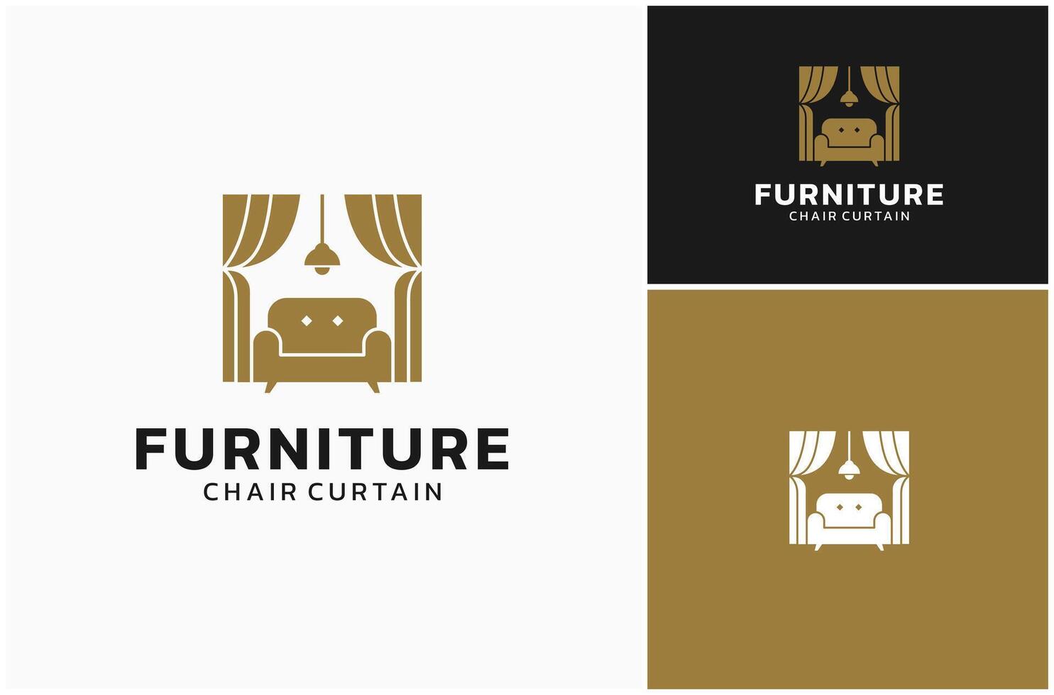 Sofa Couch Chair Lamp Light Curtain Drape Interior Room Furniture Logo Design Illustration vector