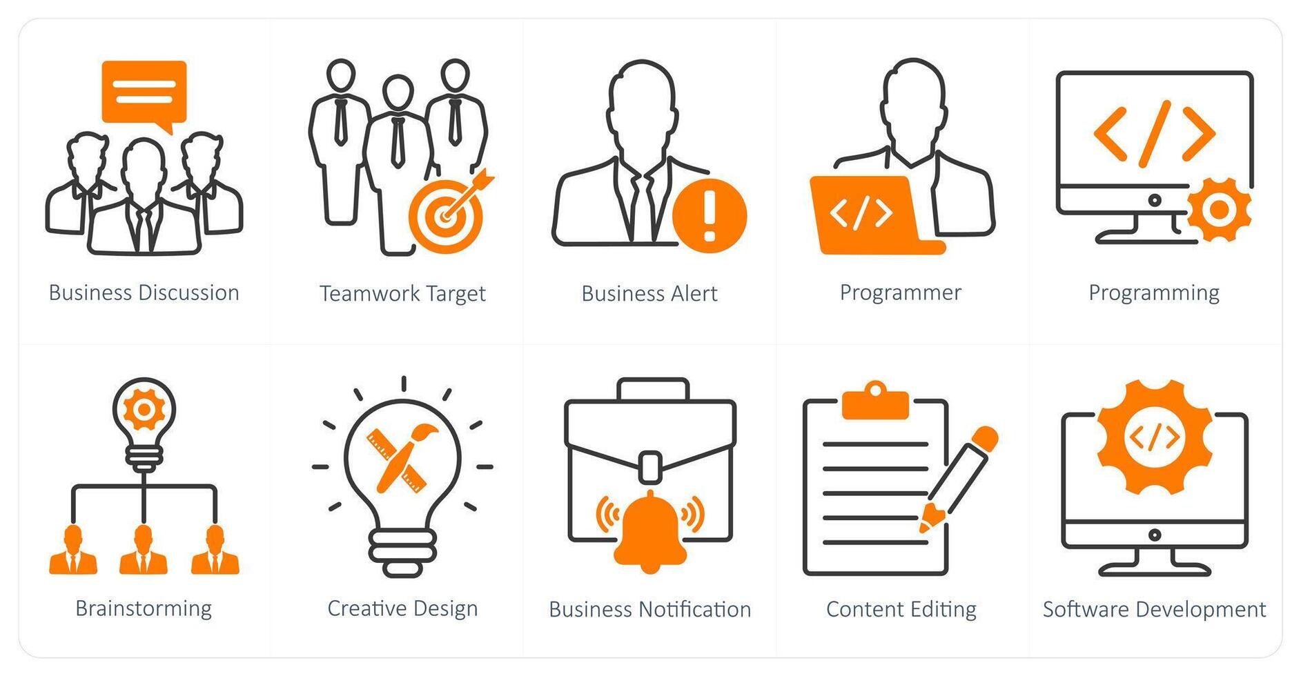 A set of 10 seo icons as business discussion, teamwork target, business alert vector