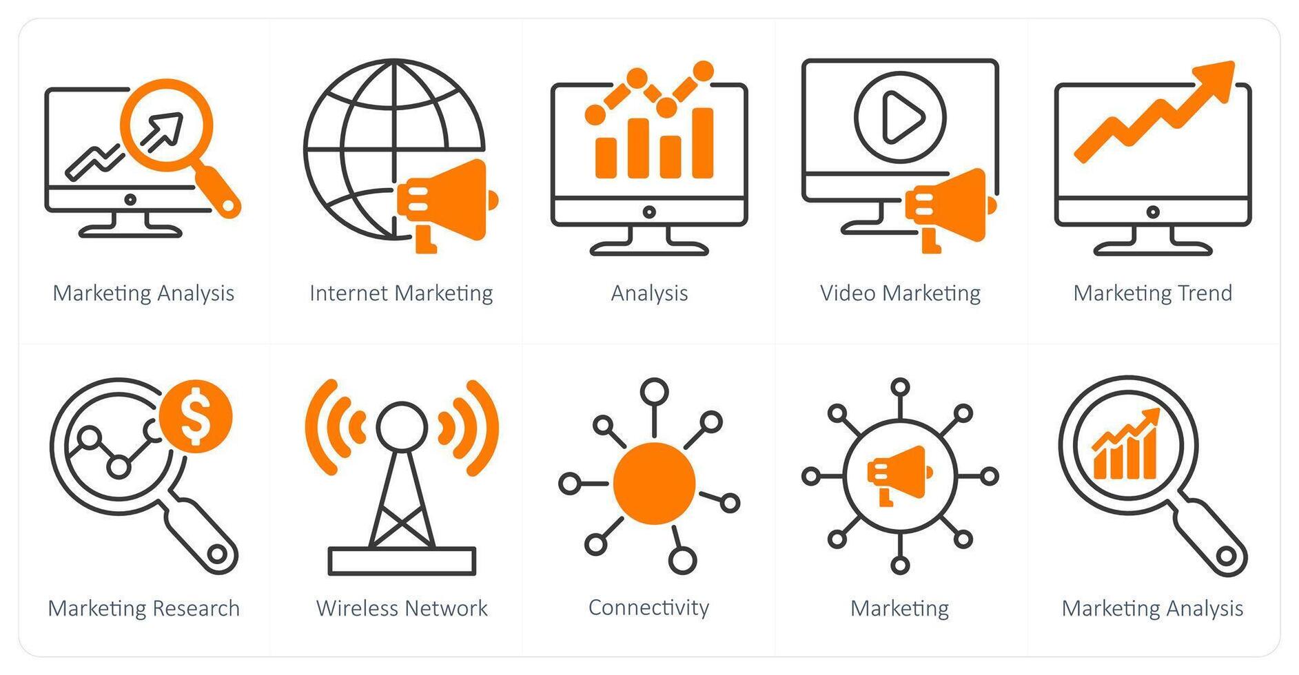 A set of 10 seo icons as marketing analysis, internet marketing, analysis vector