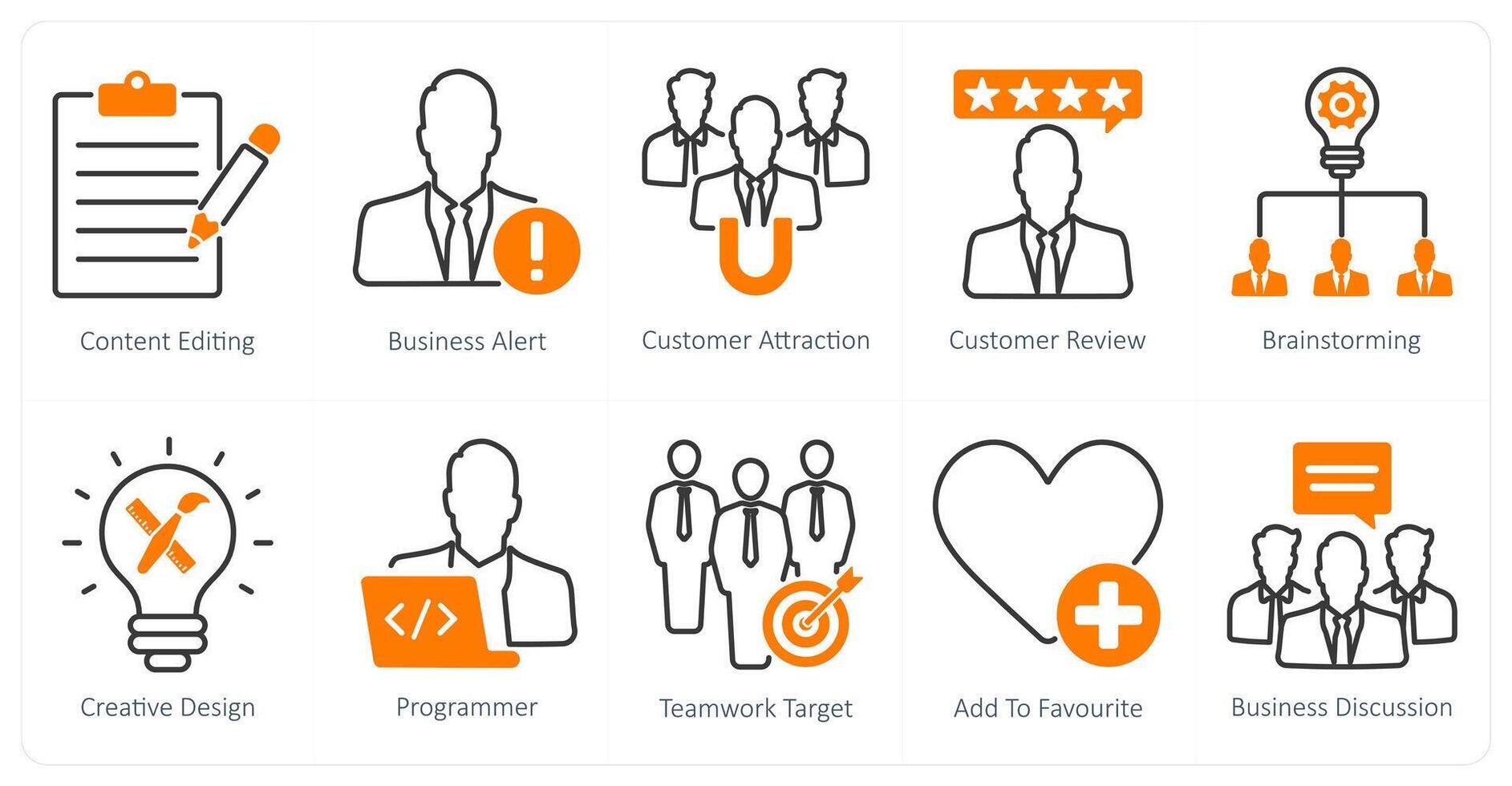 A set of 10 seo icons as content editing, business alert, customer attraction vector