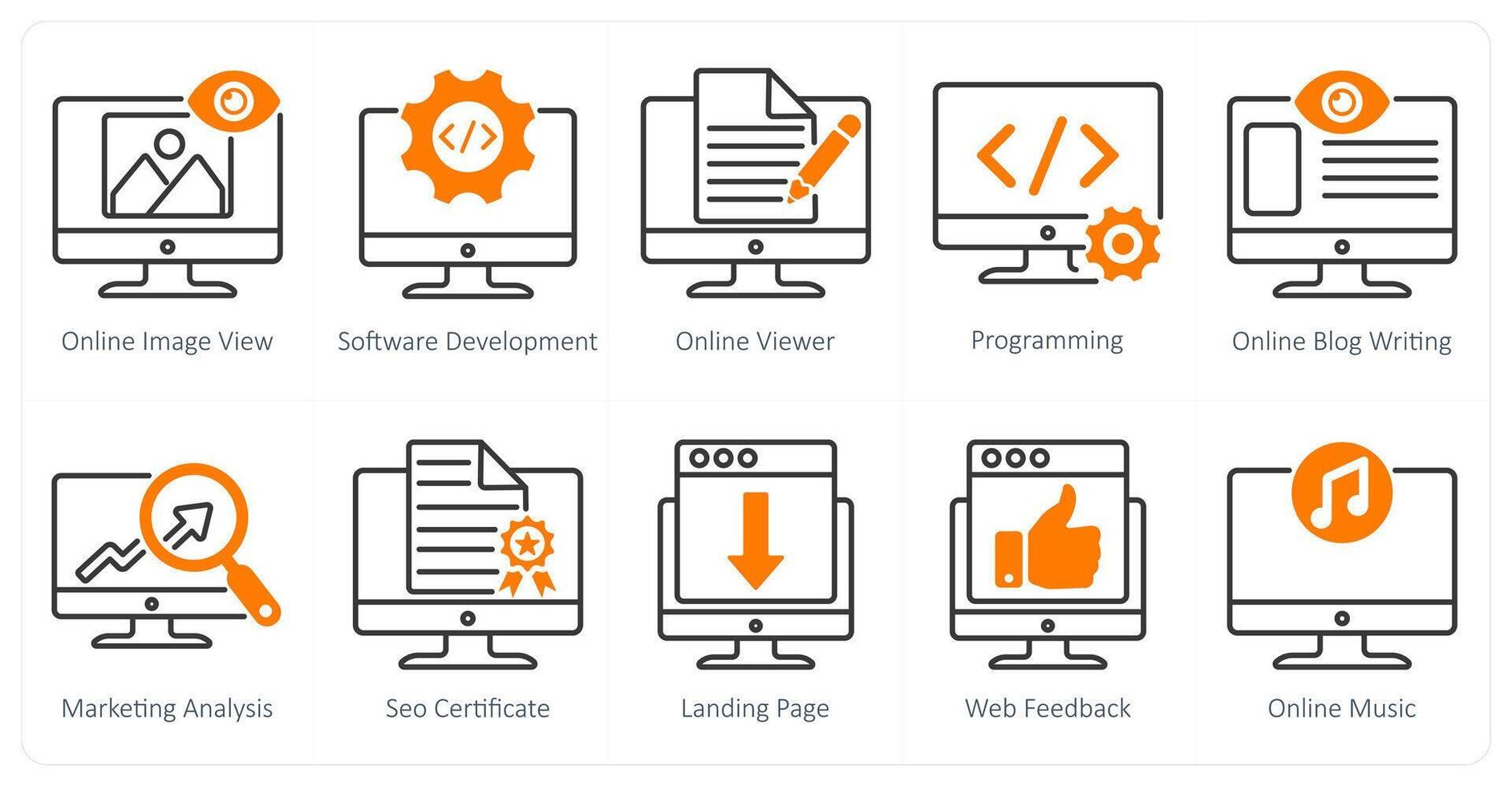 A set of 10 seo icons as online image view, software development, online viewer vector