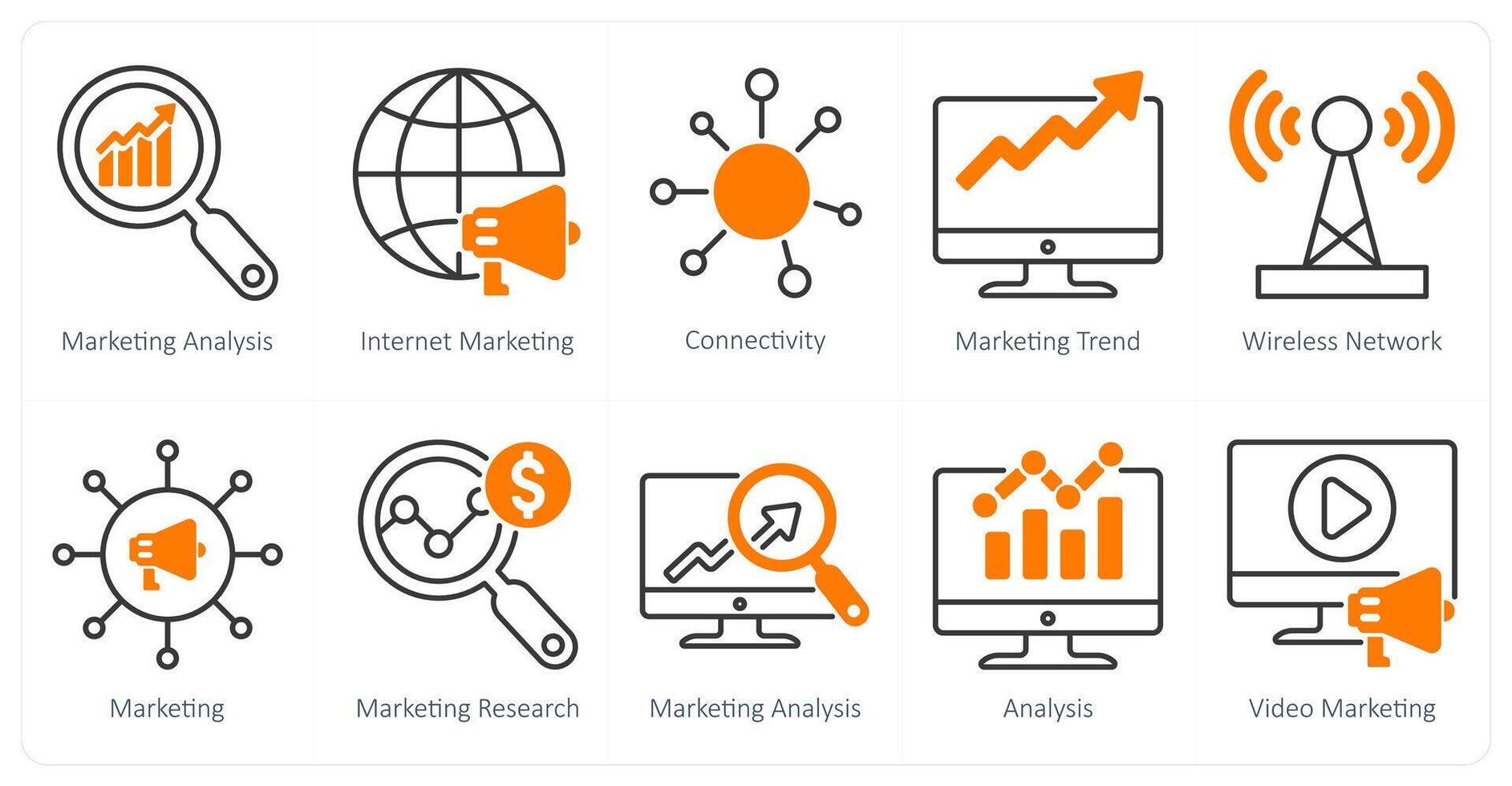 A set of 10 seo icons as marketing analysis, internet marketing, connectivity vector