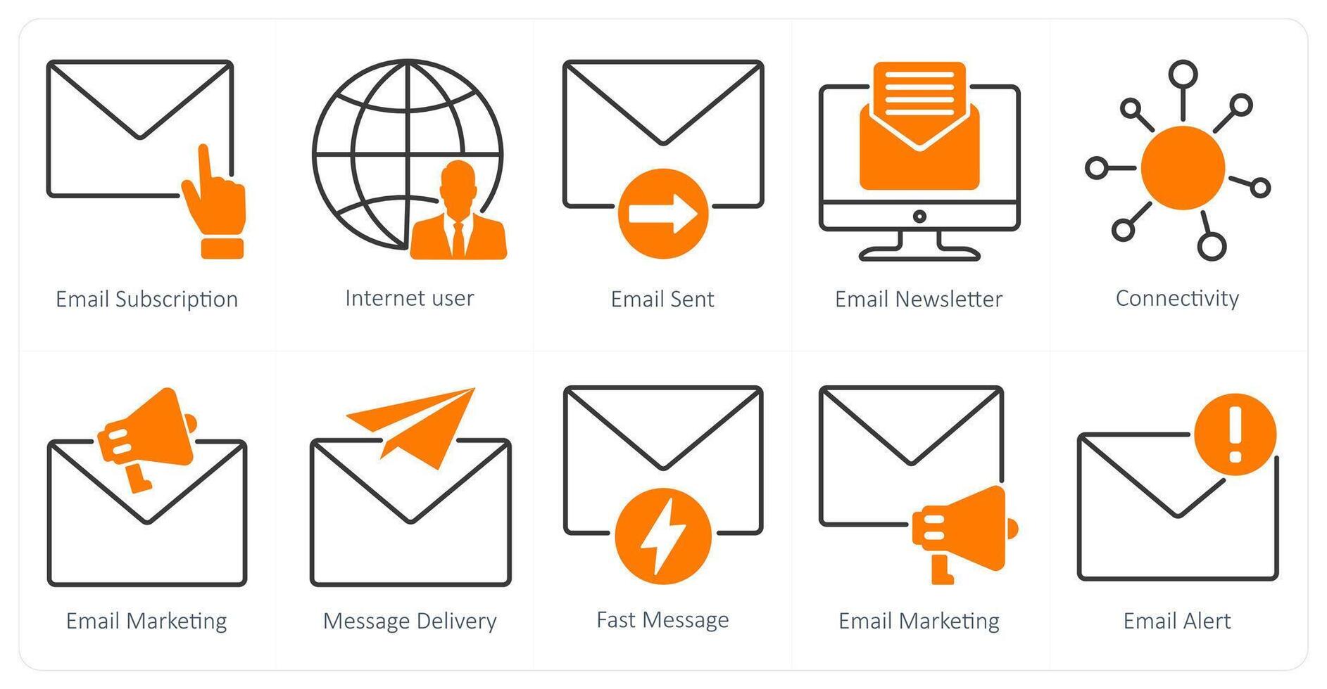 A set of 10 seo icons as email subscription, internet user, email sent vector