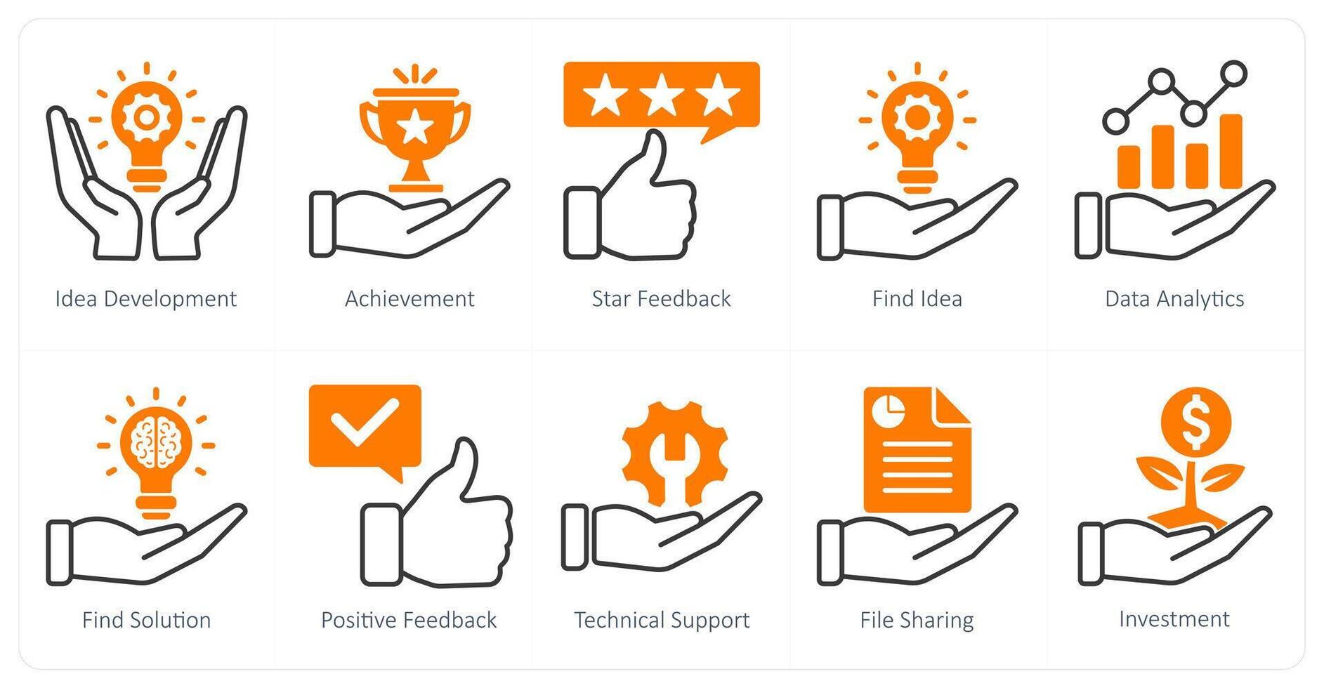 A set of 10 seo icons as idea development, achievement, star feedback vector