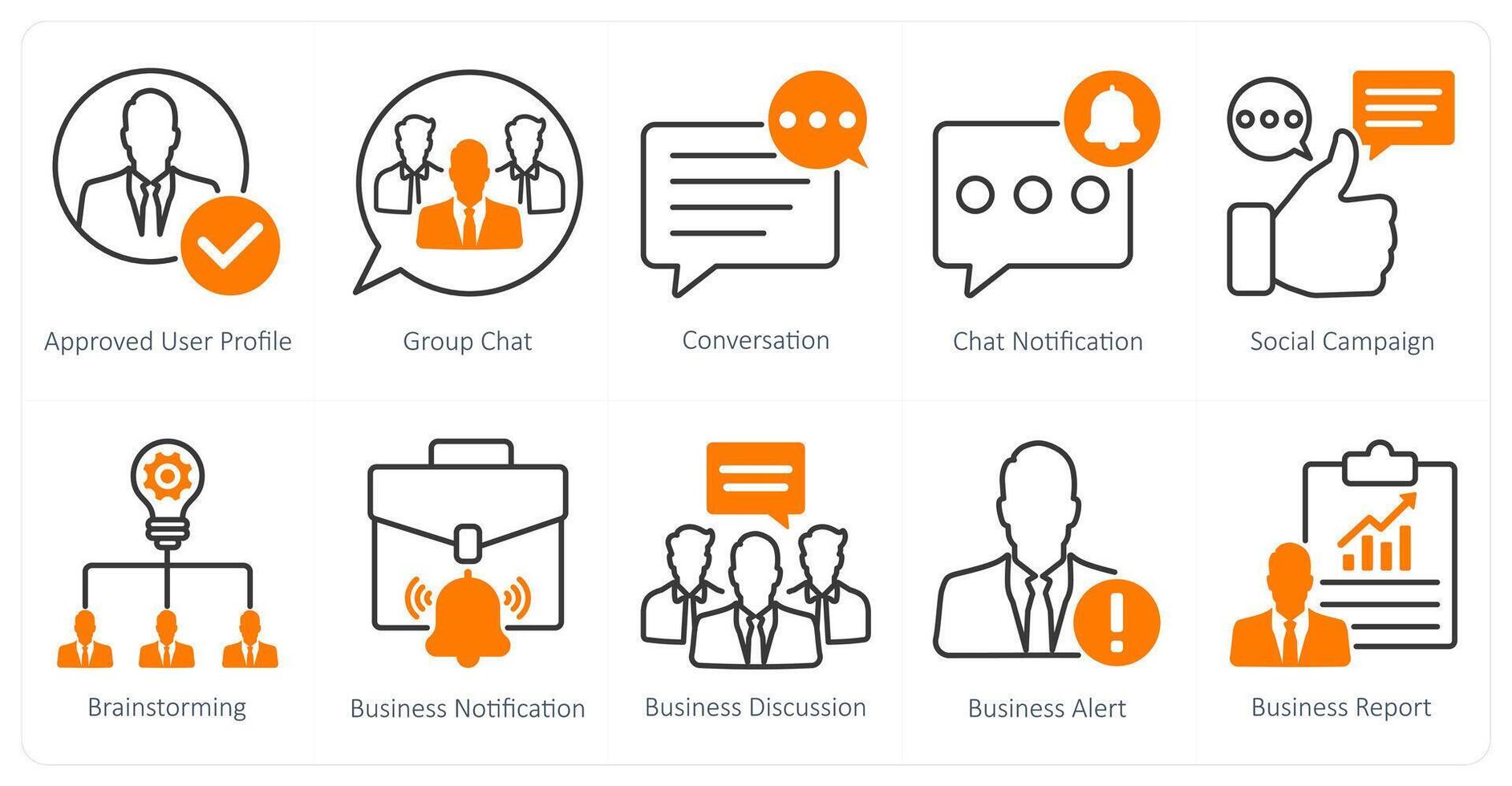A set of 10 seo icons as approved user profile, group chat vector