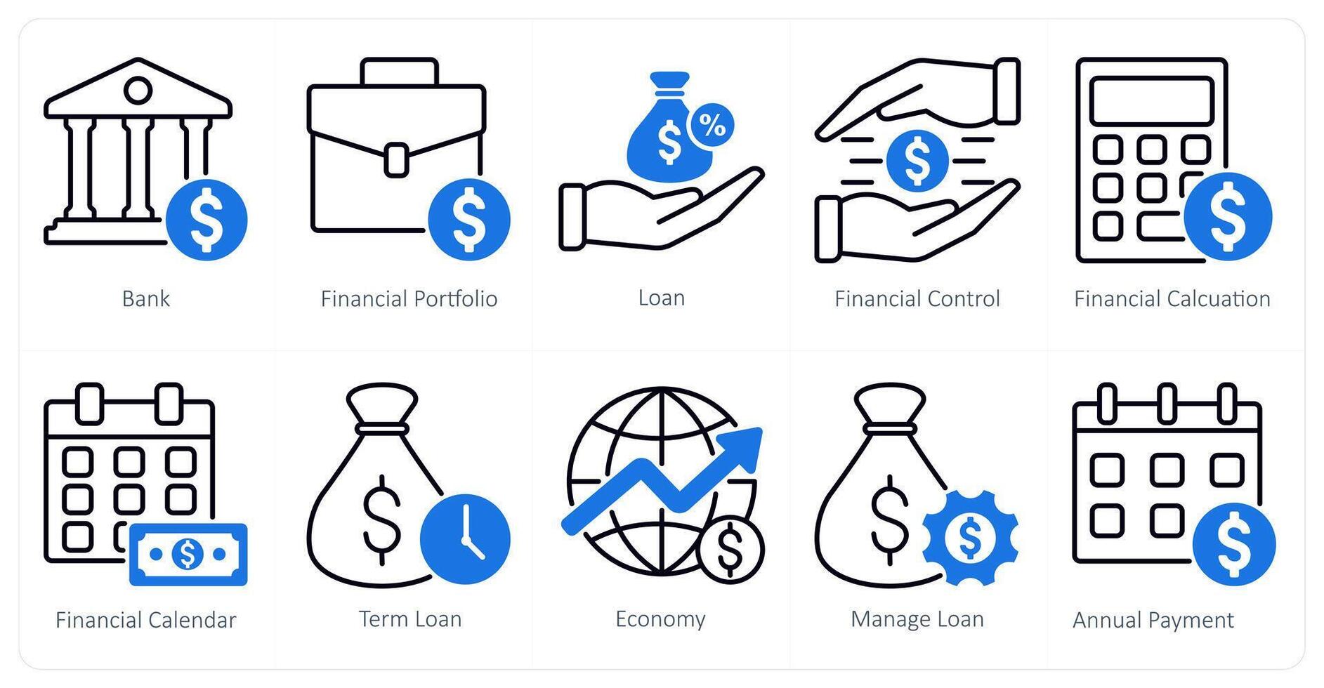 A set of 10 banking icons as bank, financial portfolio, loan vector