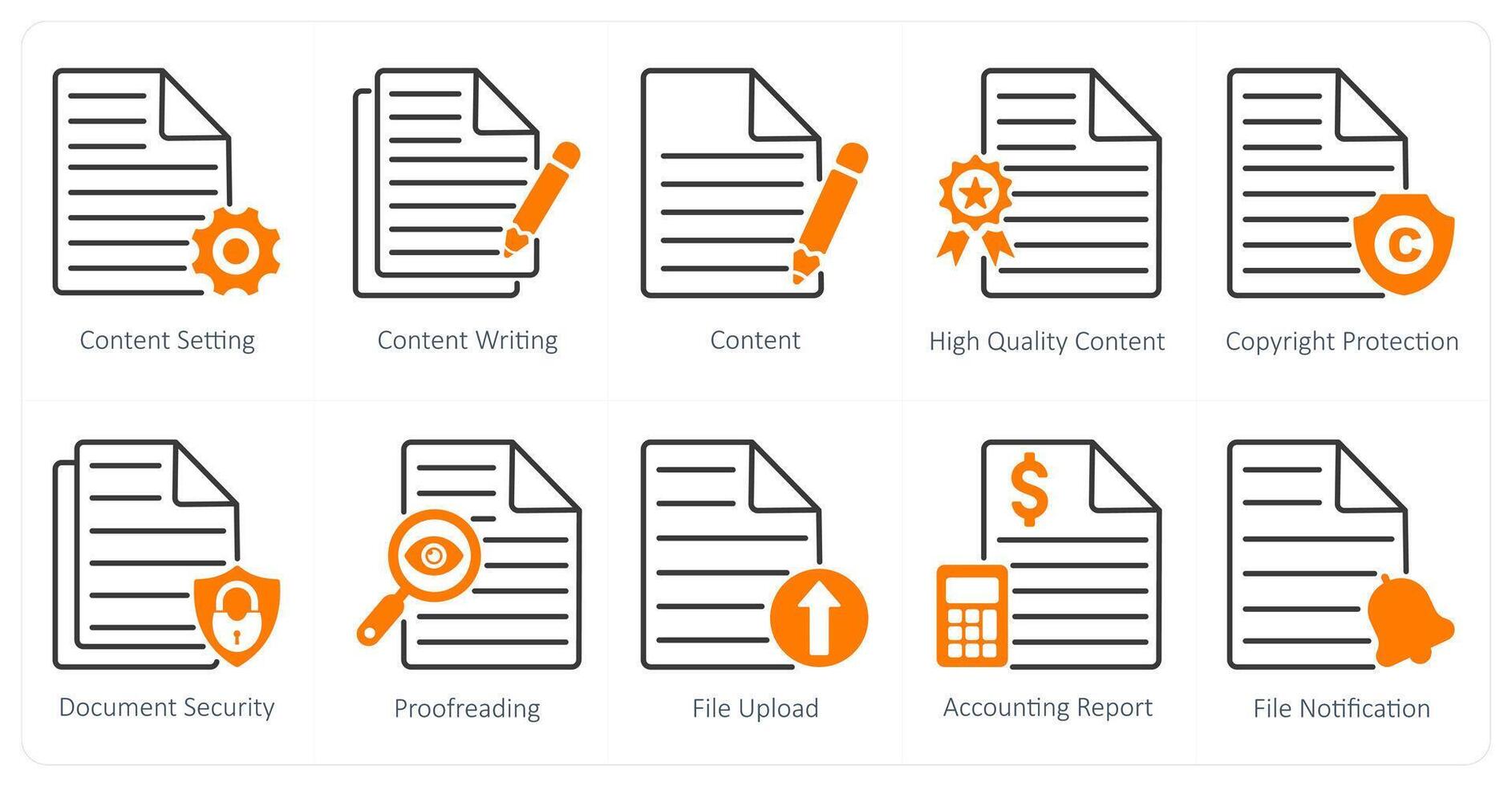 A set of 10 seo icons as content setting, content writing, content vector