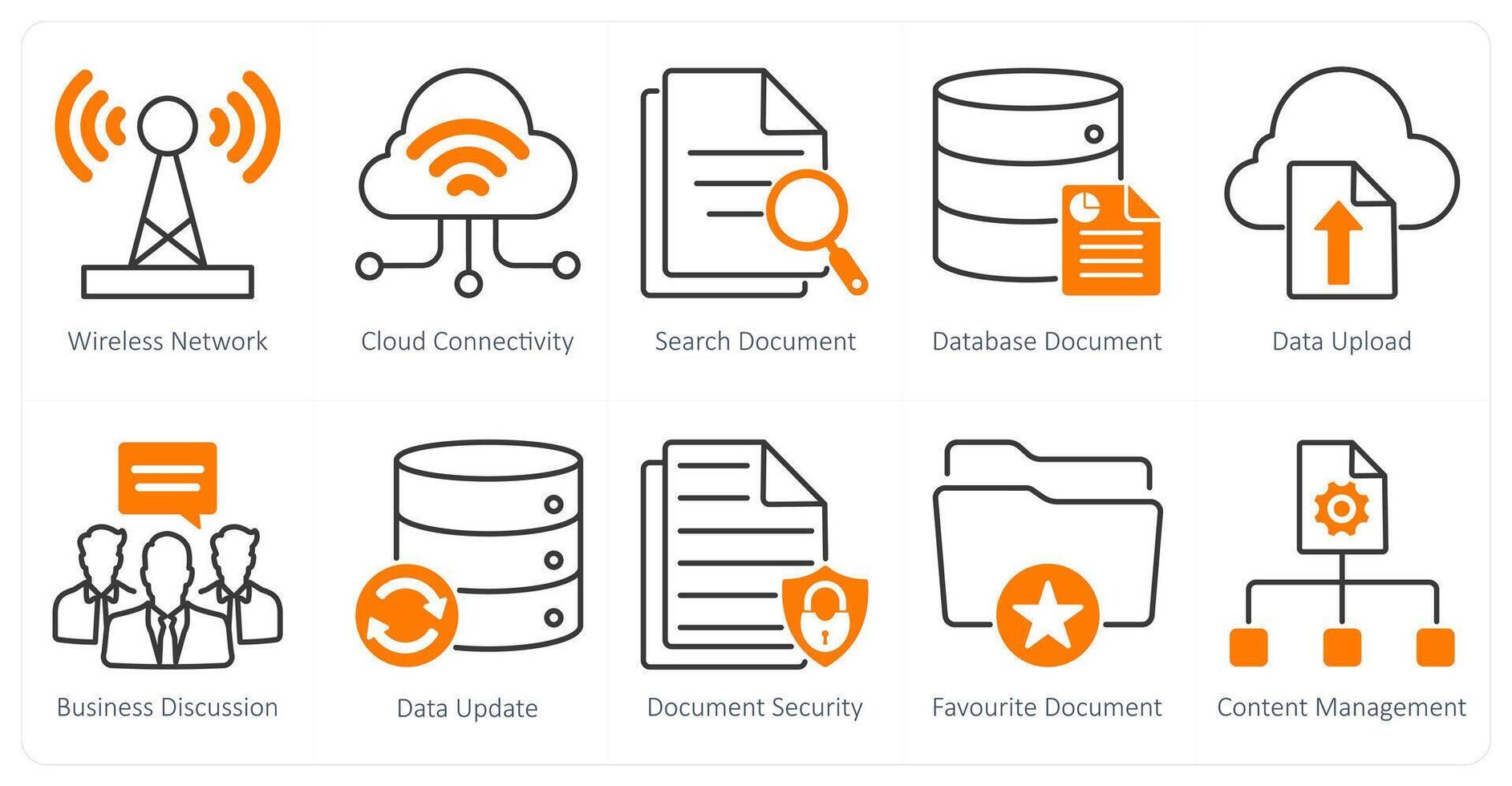 A set of 10 seo icons as wireless network, cloud connectivity, search document vector