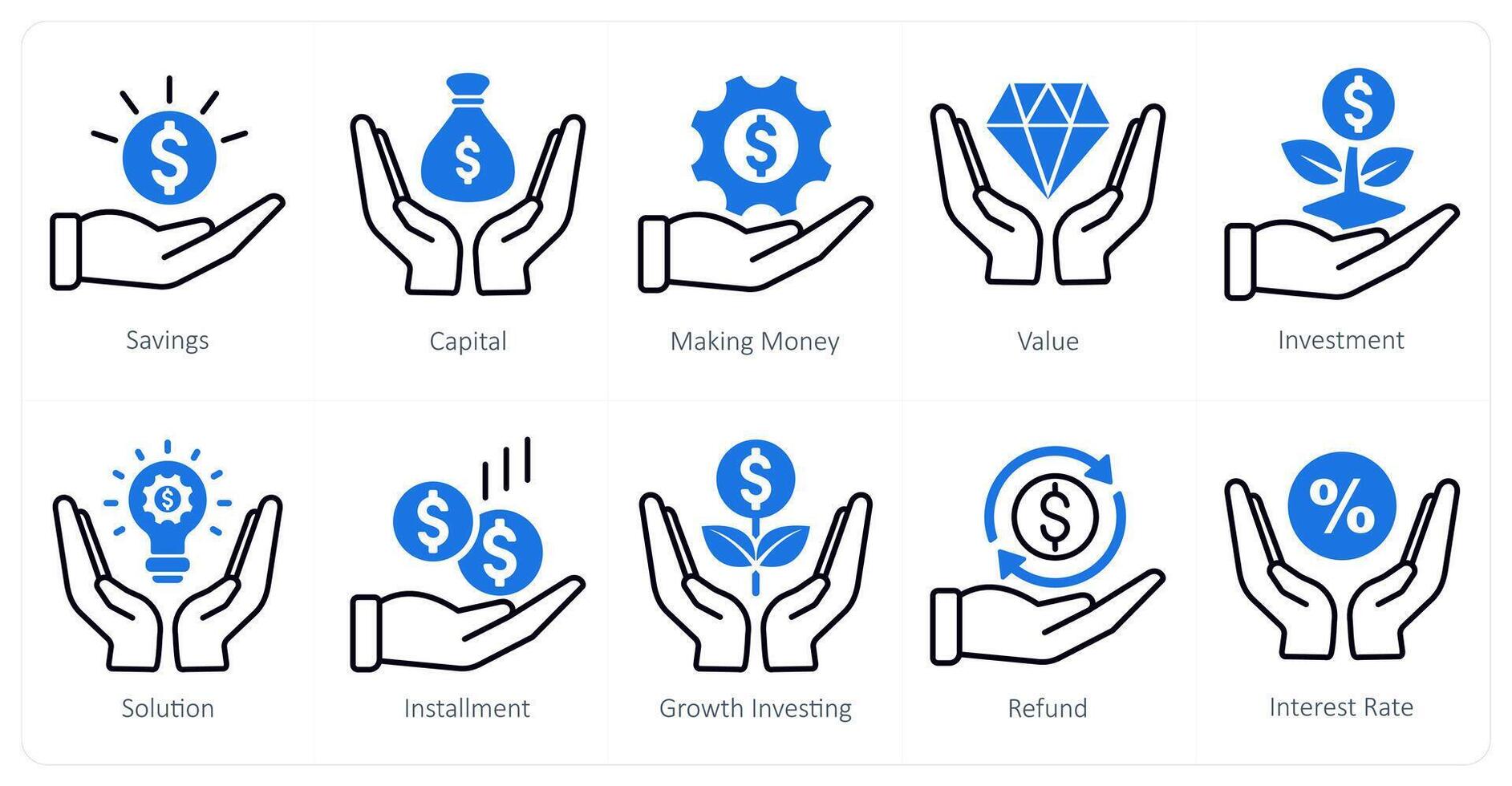 un conjunto de 10 bancario íconos como ahorros, capital, haciendo dinero vector