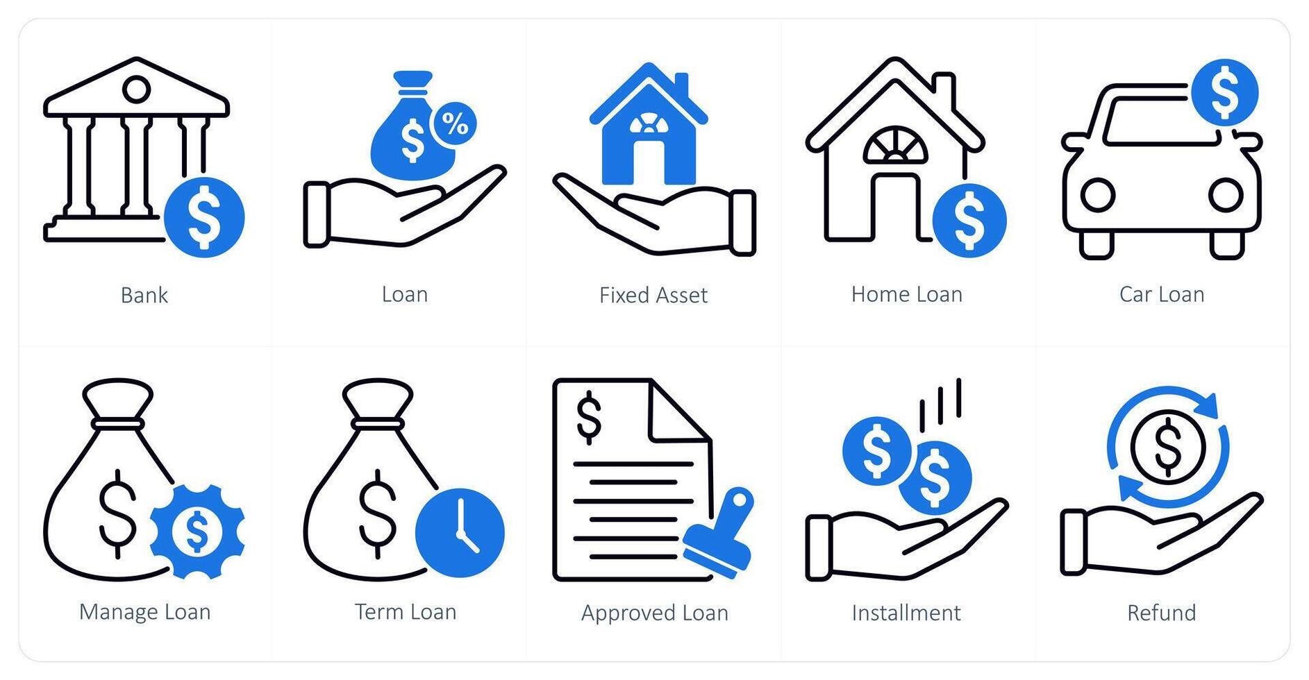A set of 10 banking icons as bank, loan, fixed asset vector
