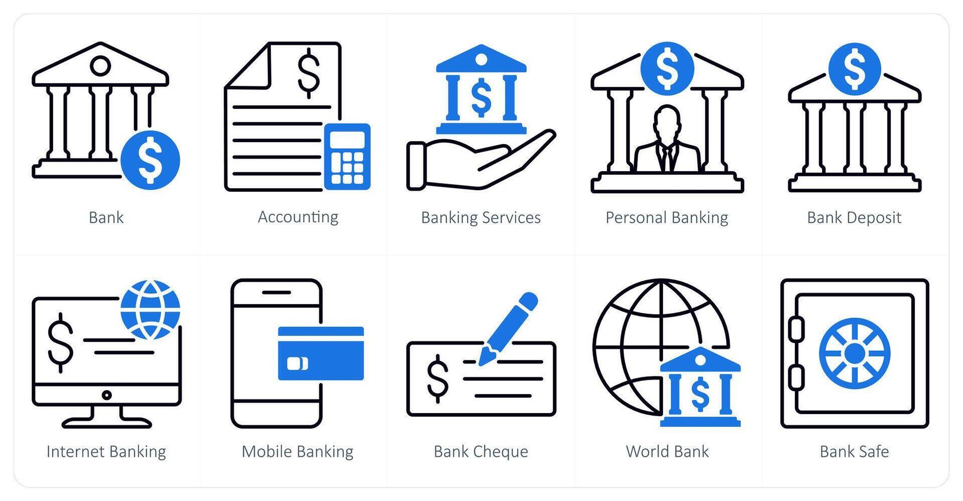 A set of 10 banking icons as bank, accounting, banking services vector