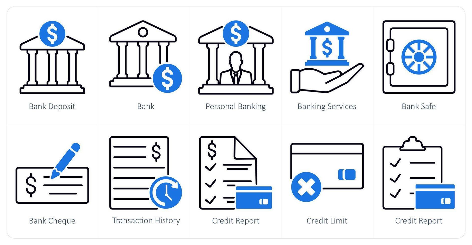 A set of 10 banking icons as bank deposit, bank, personal banking, banking services vector