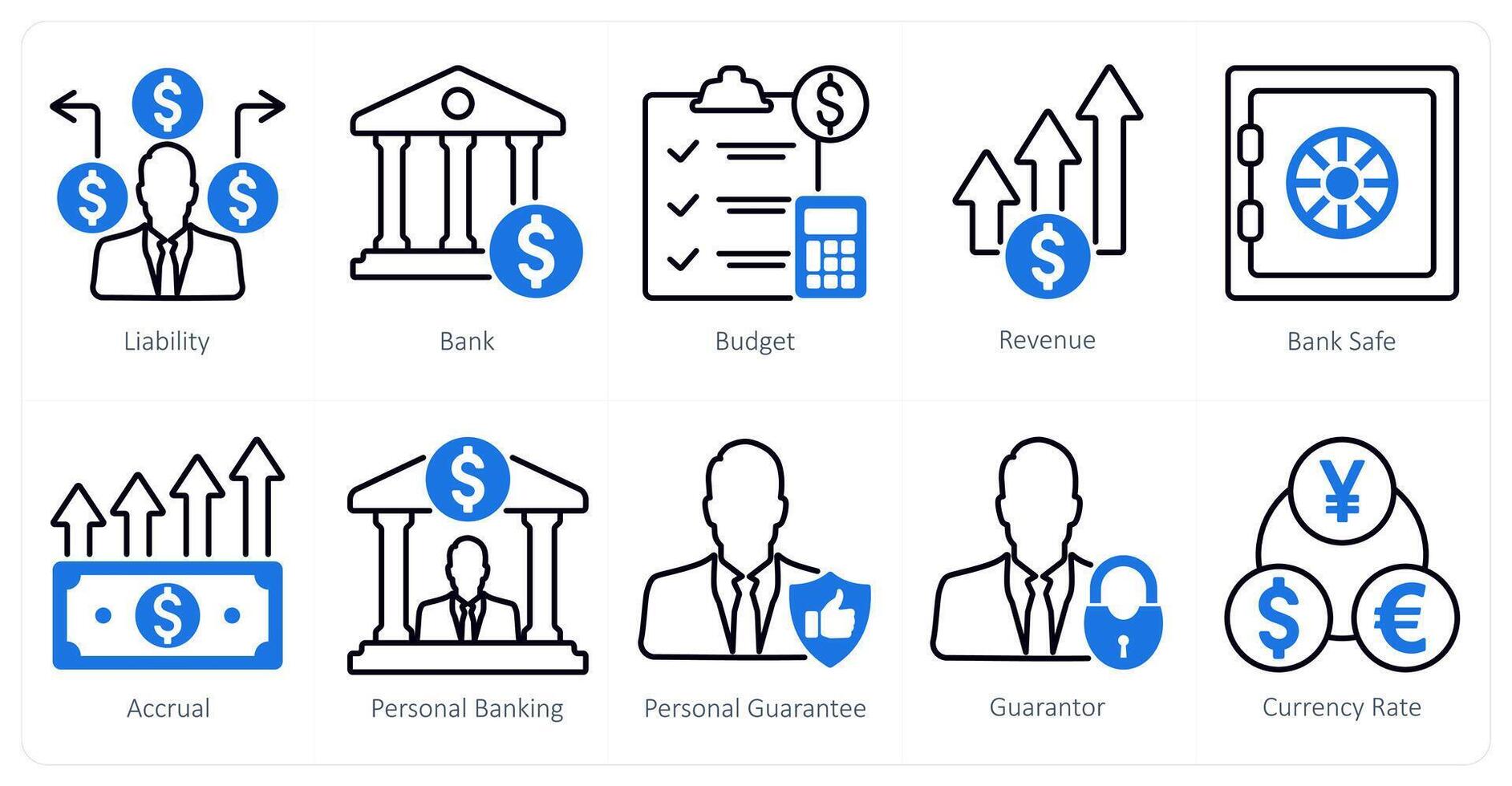 A set of 10 banking icons as liability, bank, budget vector