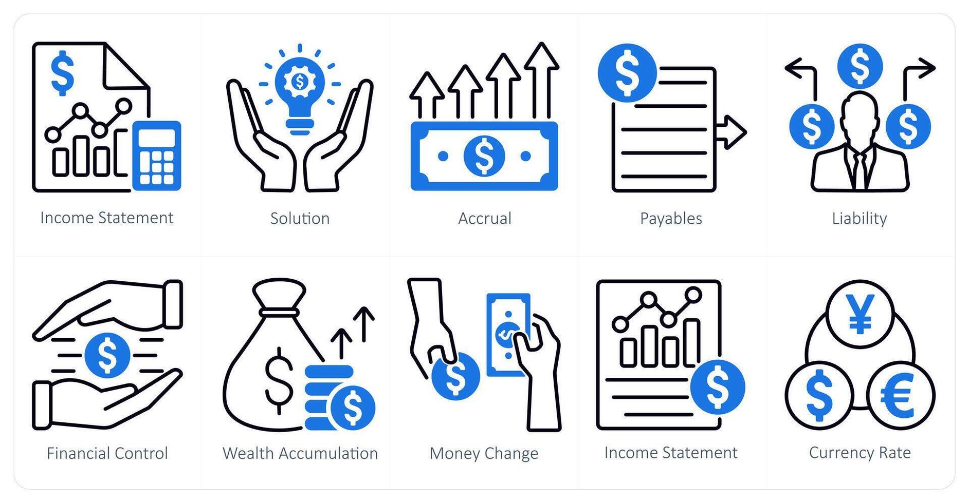 A set of 10 banking icons as income statement, solution, accural vector