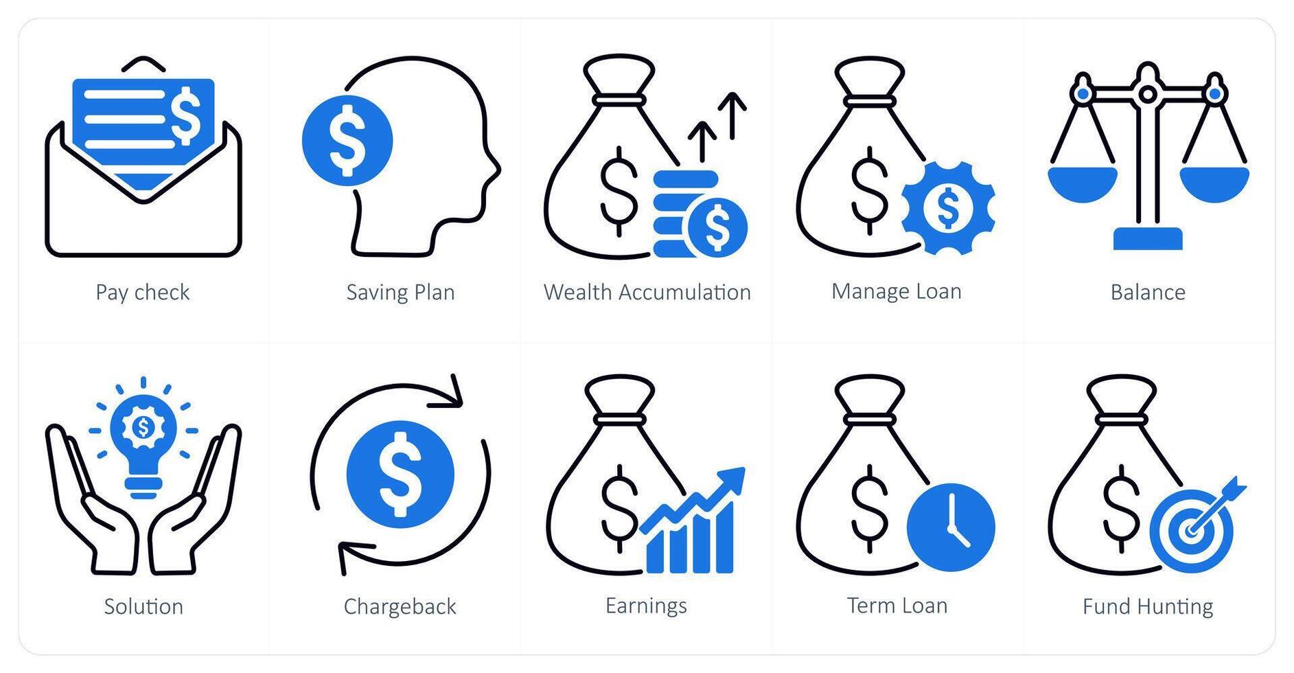 A set of 10 banking icons as pay check, saving plan, wealth accumulation vector