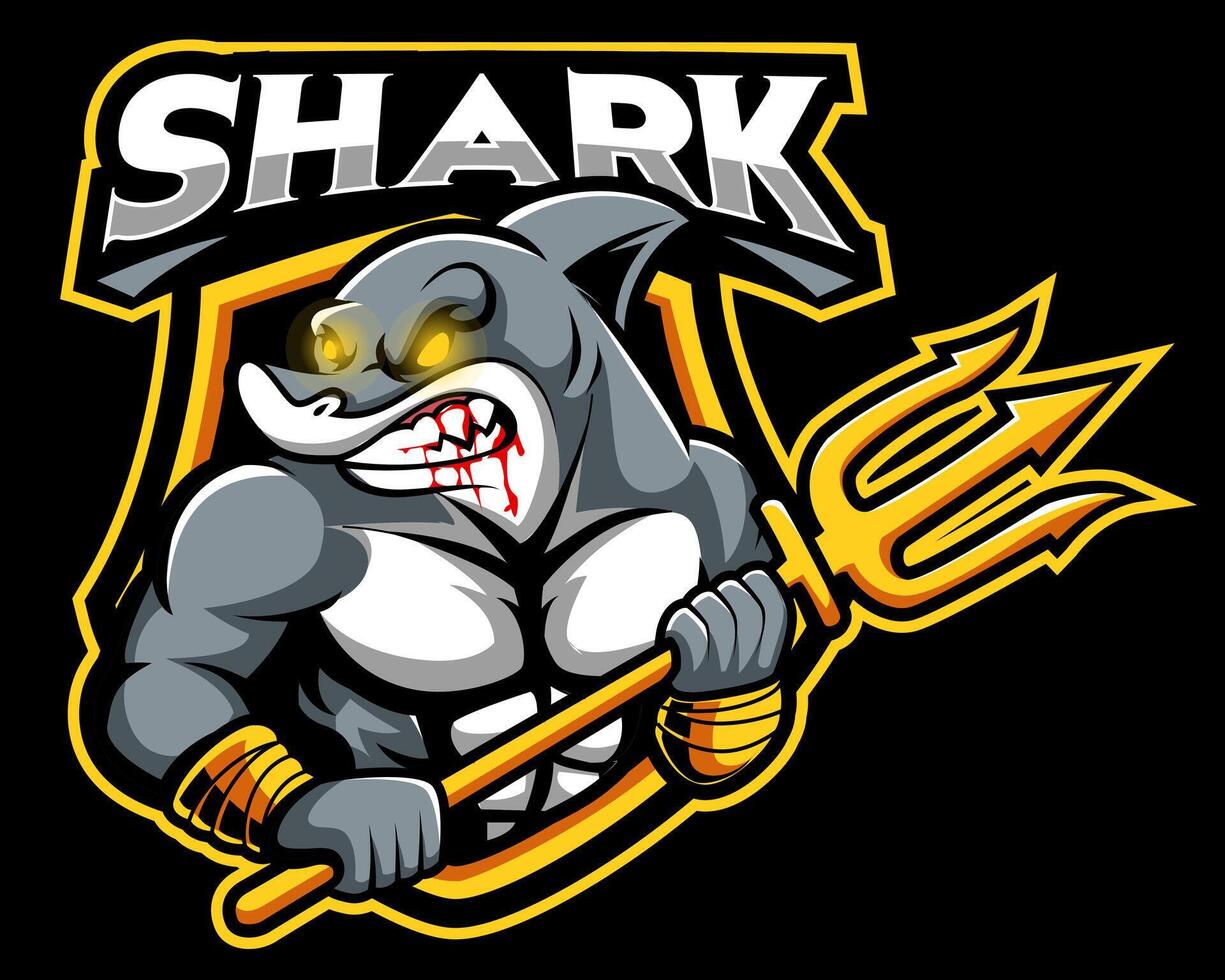 shark poseidon mascot logo vector