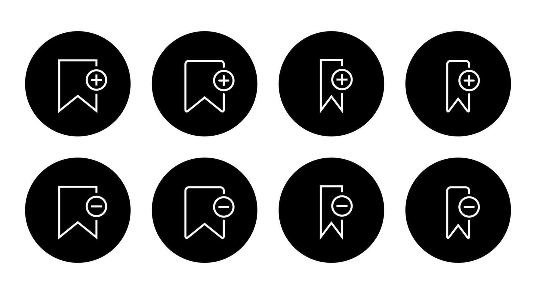 Add and remove bookmark icon set on black circle. Save and unsaved concept vector
