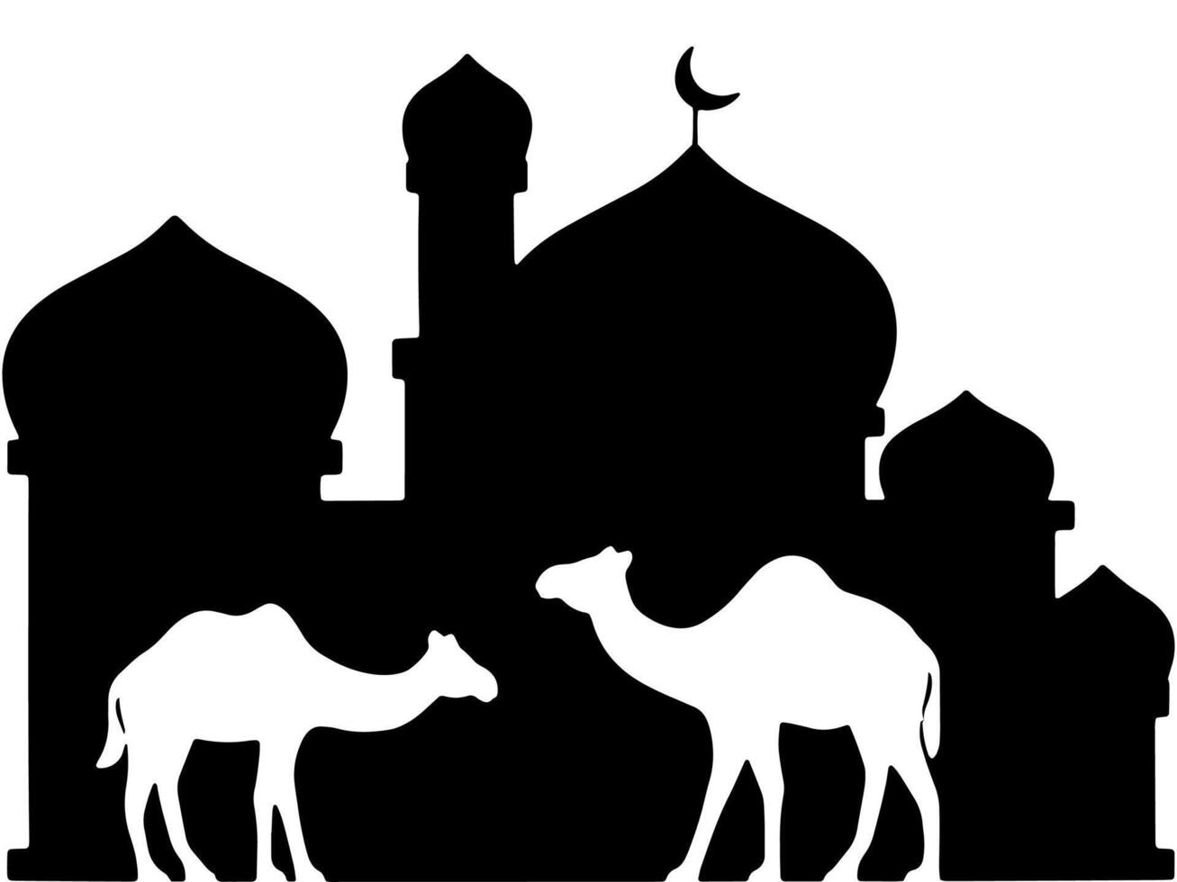 Mosque Ramadan Kareem Silhouette Camel Background vector