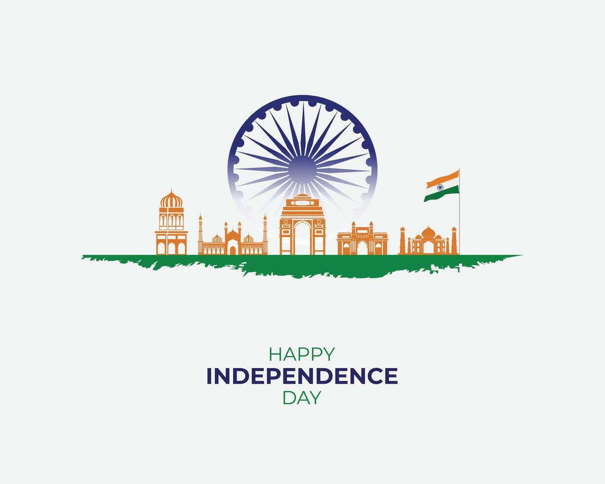 Happy Independence Day of India. 15 August. Holiday concept. Template with background, banner, poster and card. flat illustration vector