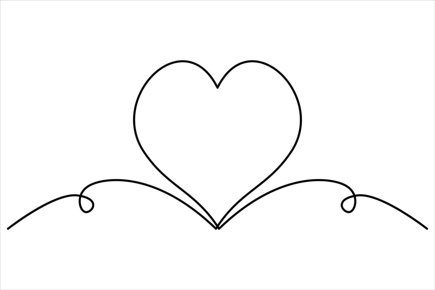 Heart continuous one line art drawing color shape Love sign outline illustration vector