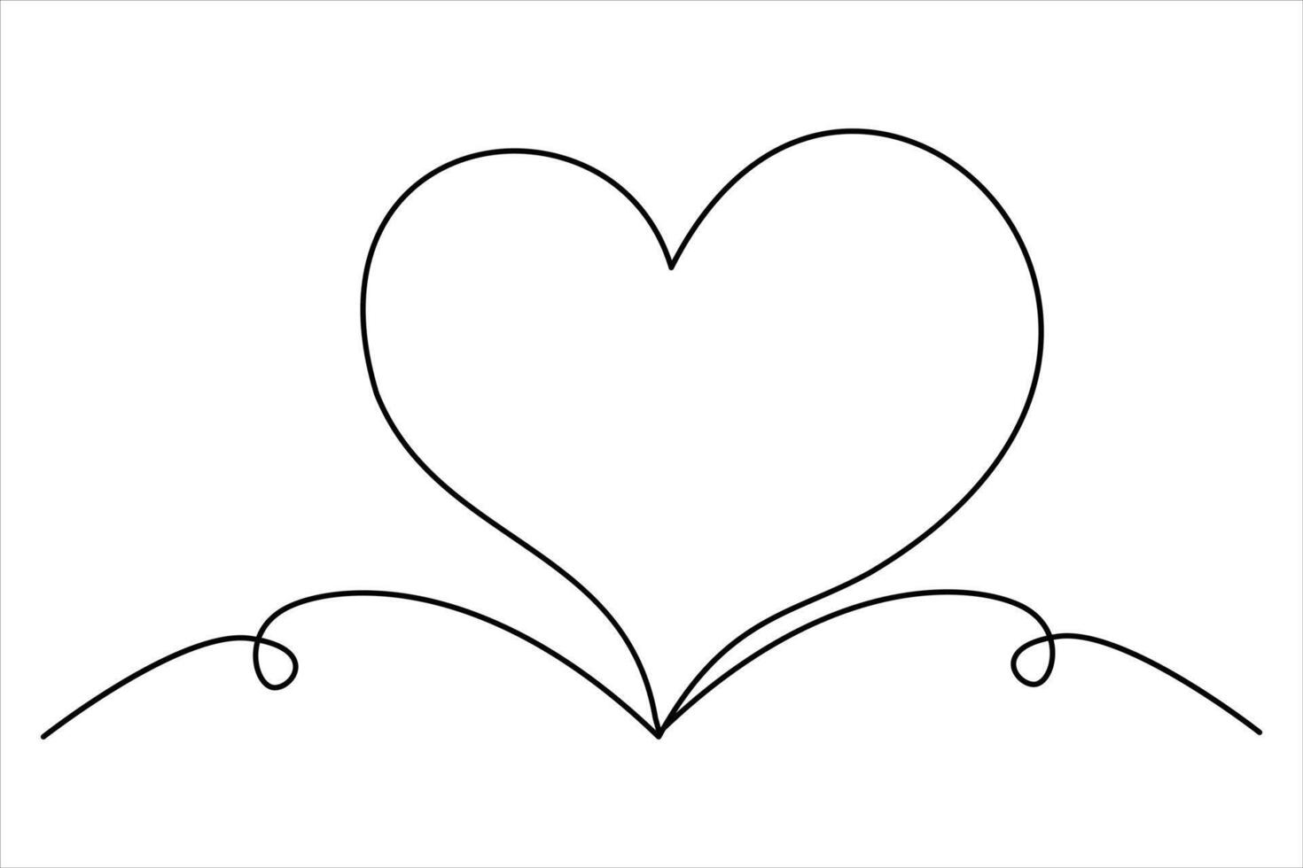 Heart continuous one line art drawing color shape Love sign outline illustration vector