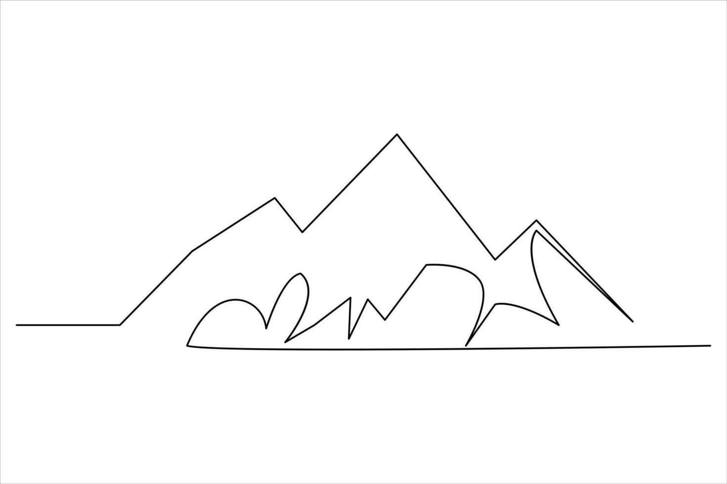 Continuous one line mountain range landscape outline art illustration vector